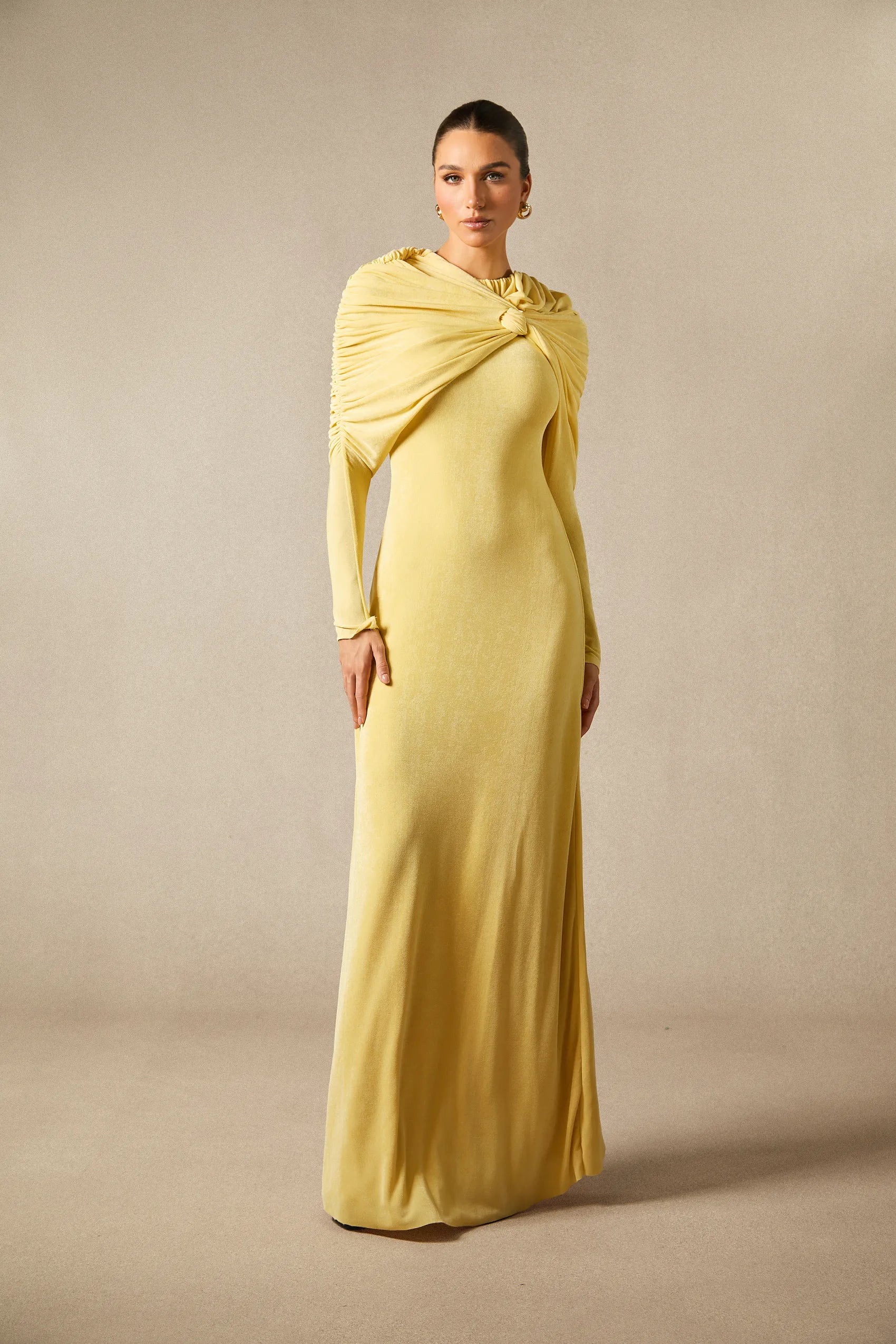 Virginia - Yellow Velvet Long Sleeve Maxi Dress
