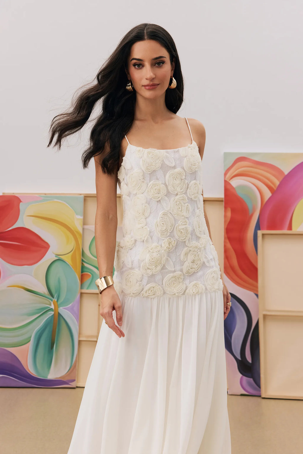 Kynlee - Floral Pleated Chiffon Maxi Dress