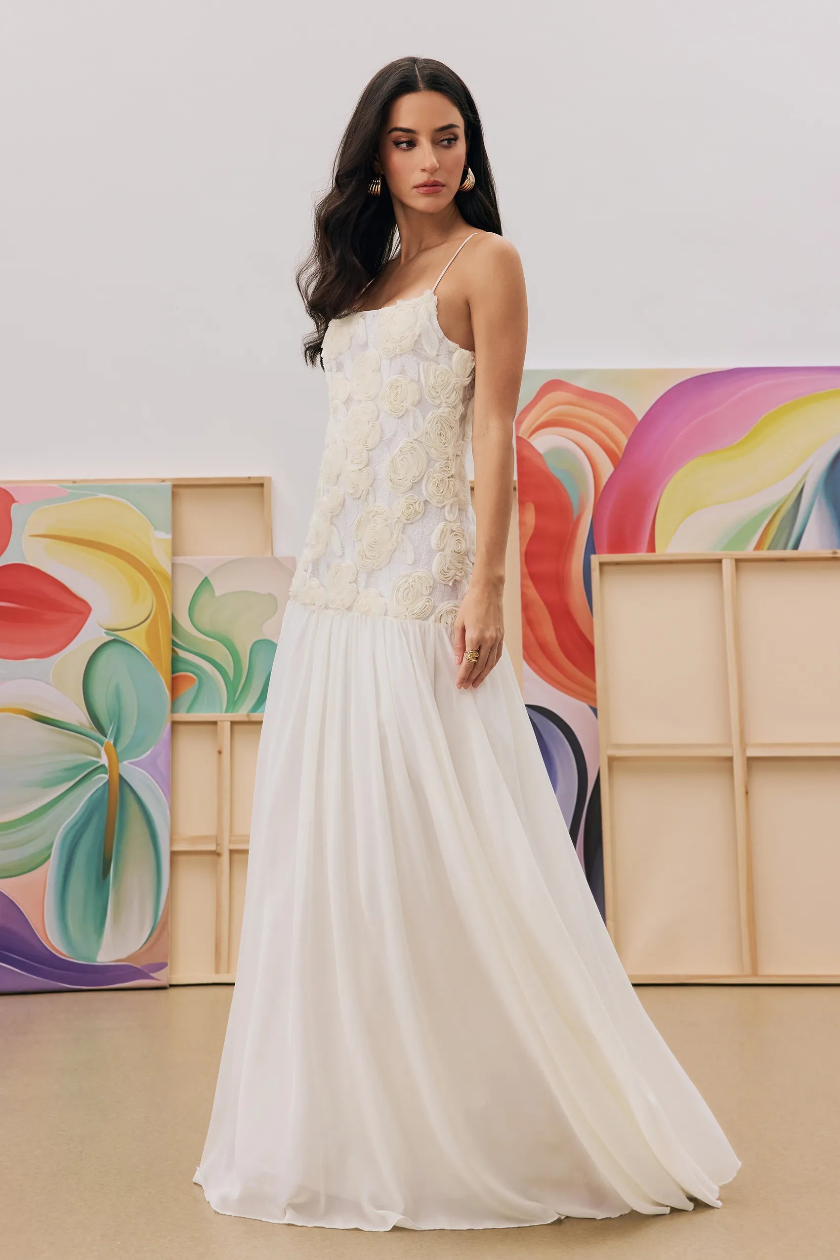 Kynlee - Floral Pleated Chiffon Maxi Dress