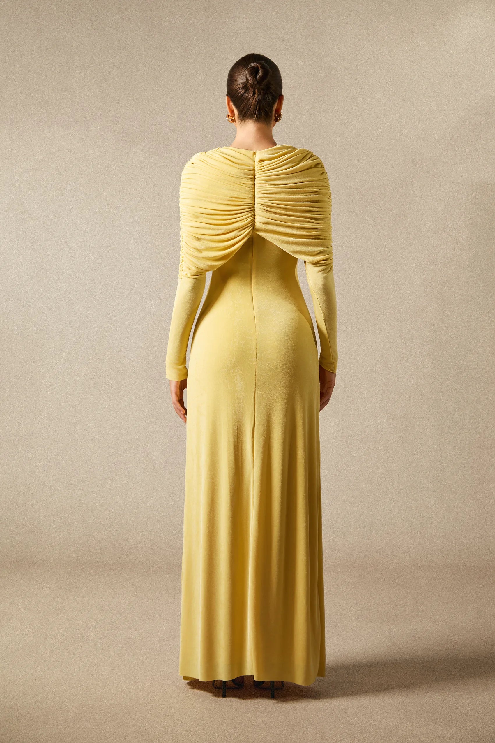 Virginia - Yellow Velvet Long Sleeve Maxi Dress