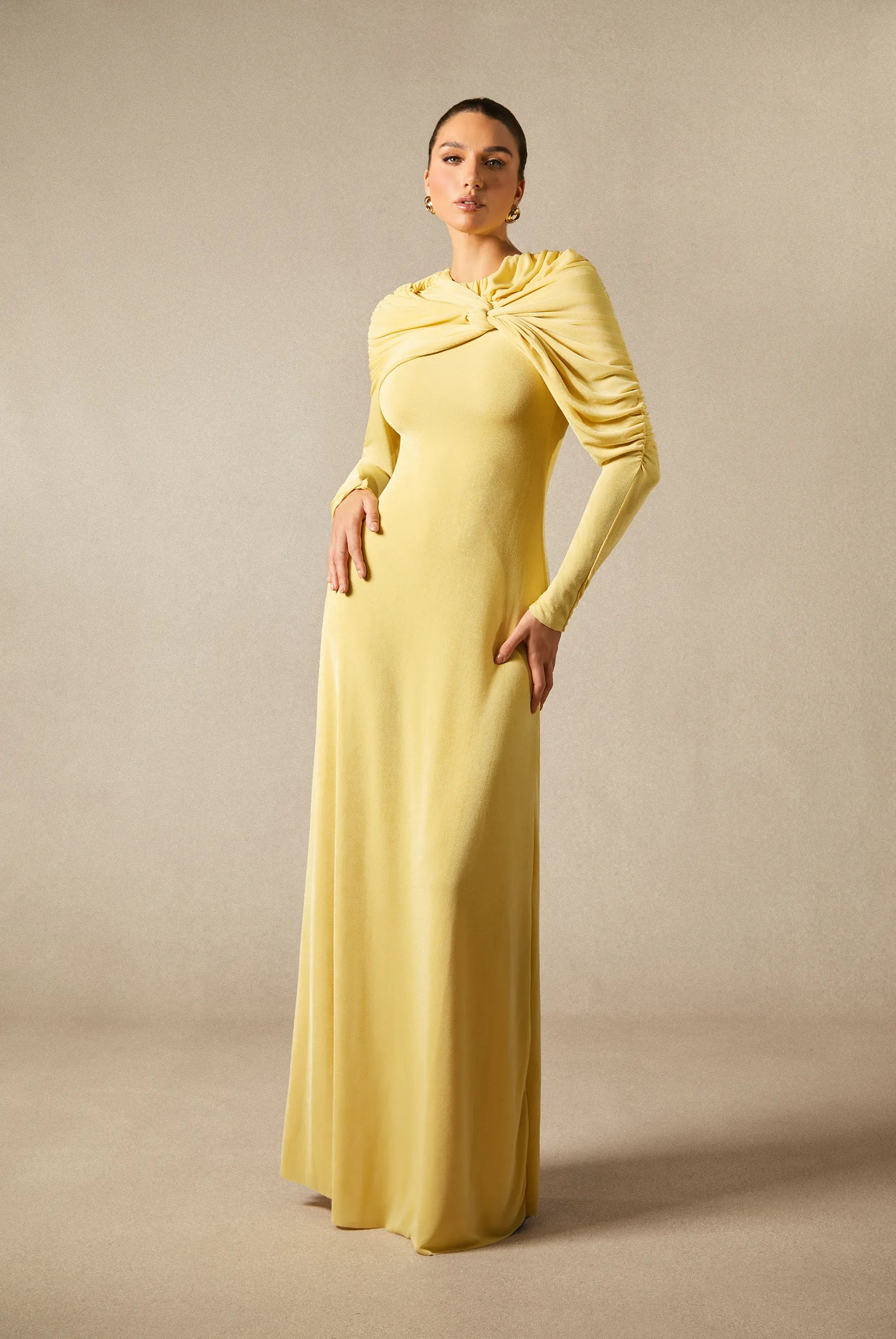 Virginia - Yellow Velvet Long Sleeve Maxi Dress