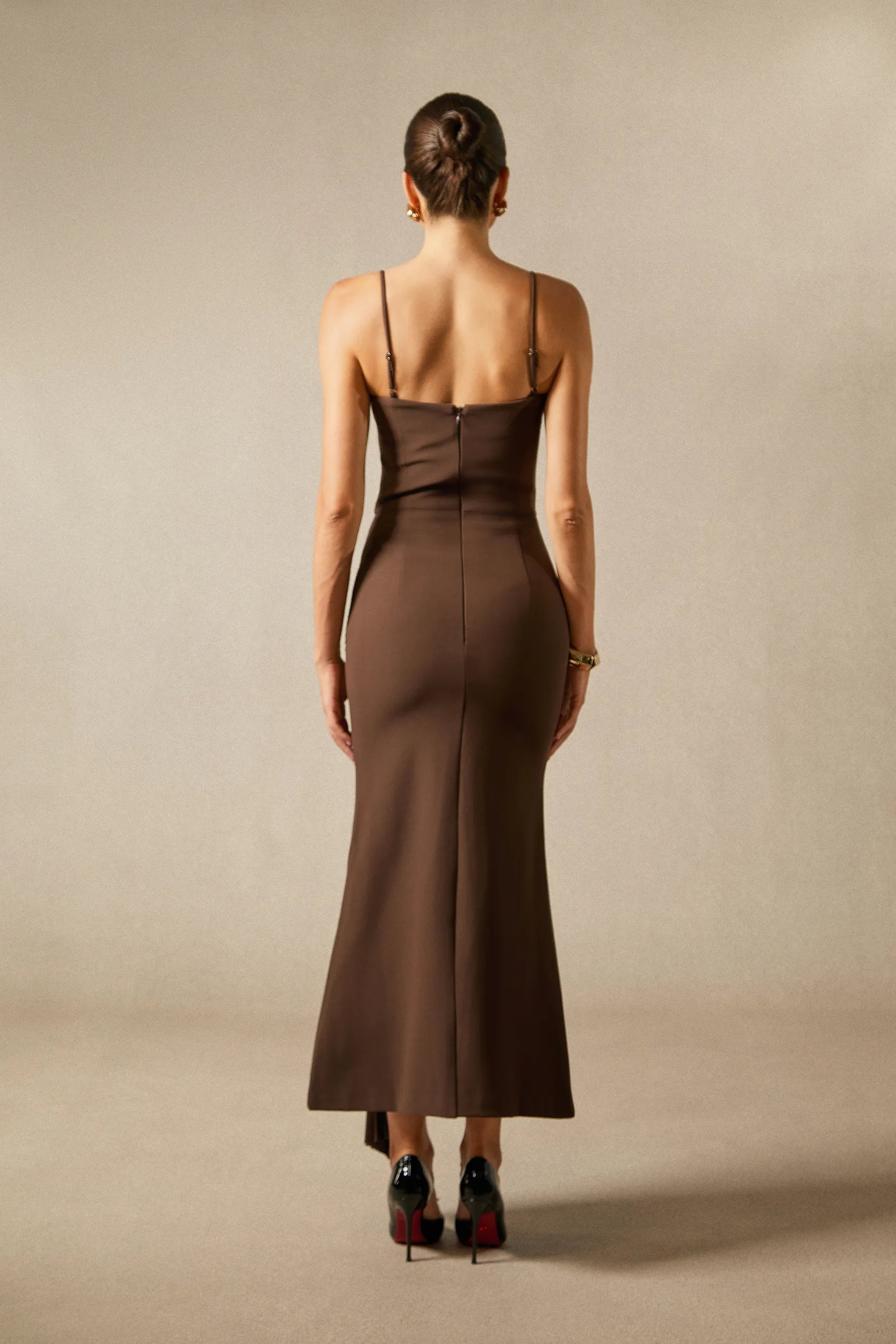 Giselle - Brown Pleated Maxi Dress