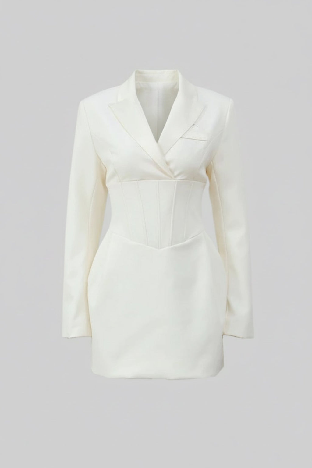Structured Mini Blazer Dress With Corset Waist – Ivory
