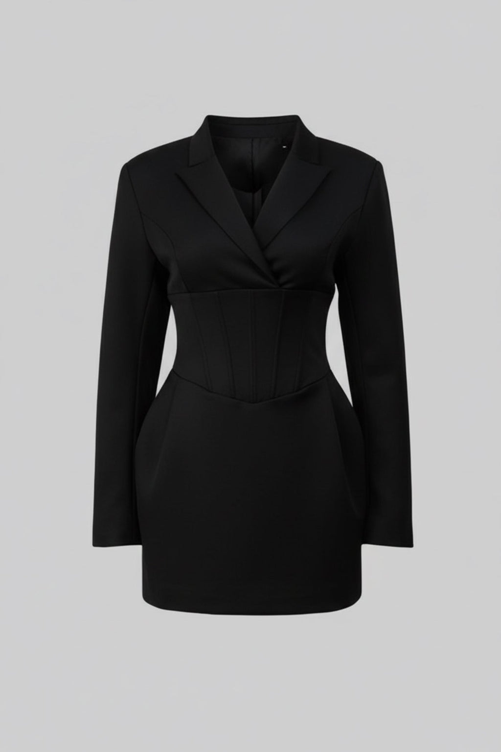 Structured Mini Blazer Dress With Corset Waist – Black