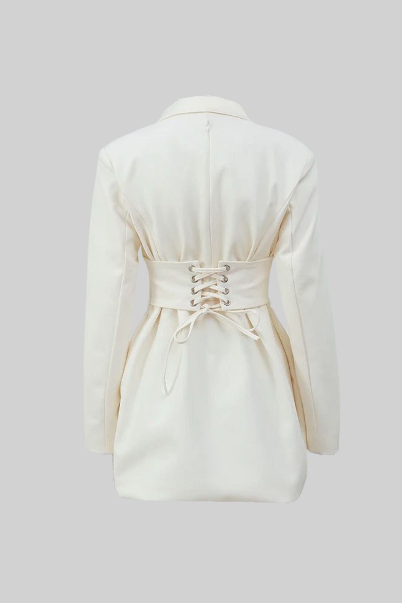 Structured Mini Blazer Dress With Corset Waist – Ivory