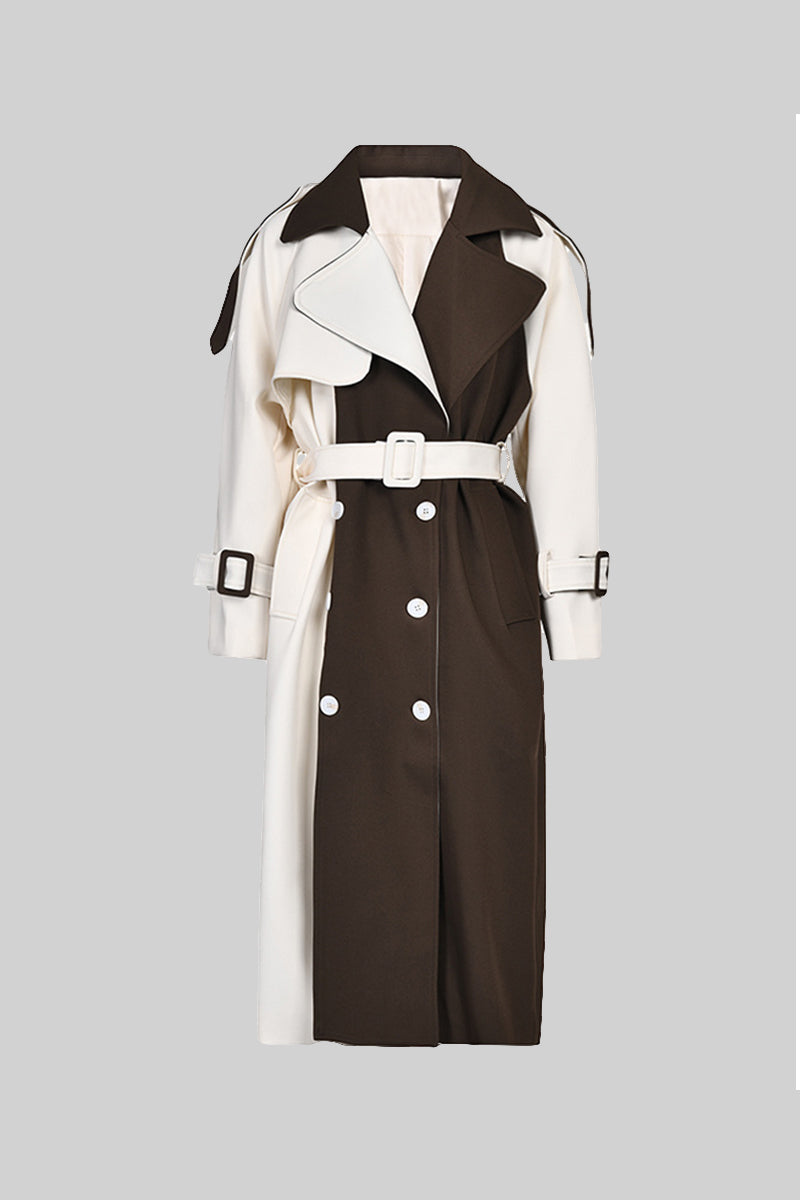Angelica - Double Breasted Trench Coat - Cream & Brown