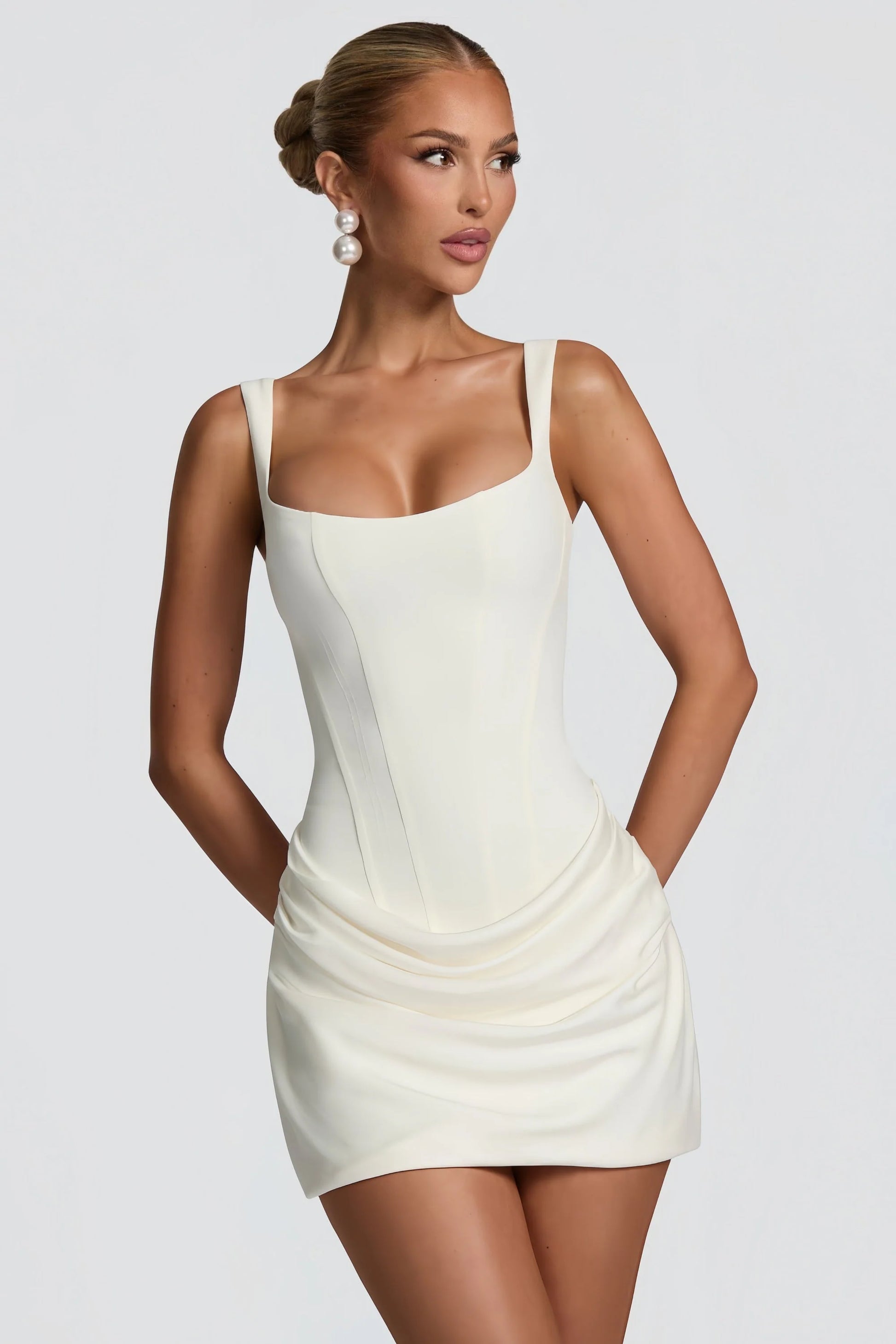 Paulette Brown Ruched Bodycon Mini Dress