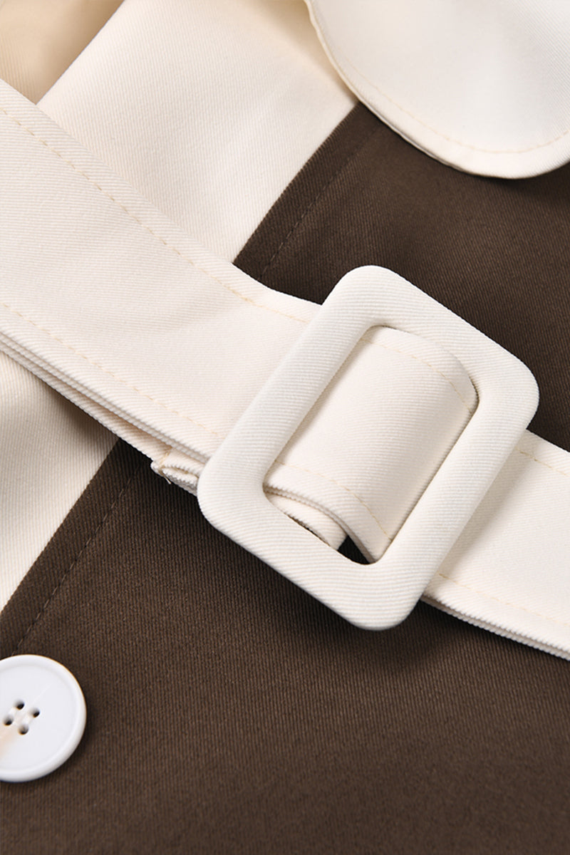 Angelica - Double Breasted Trench Coat - Cream & Brown