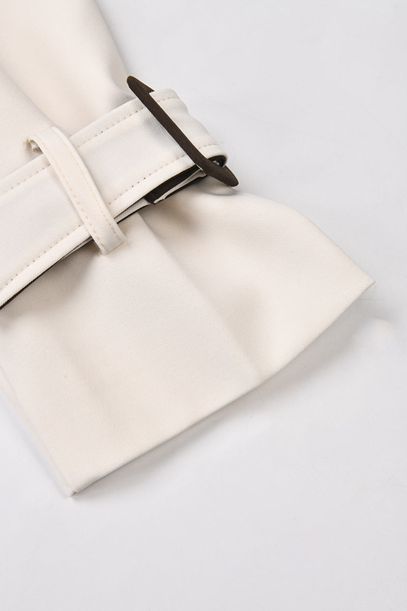 Angelica - Double Breasted Trench Coat - Cream & Brown