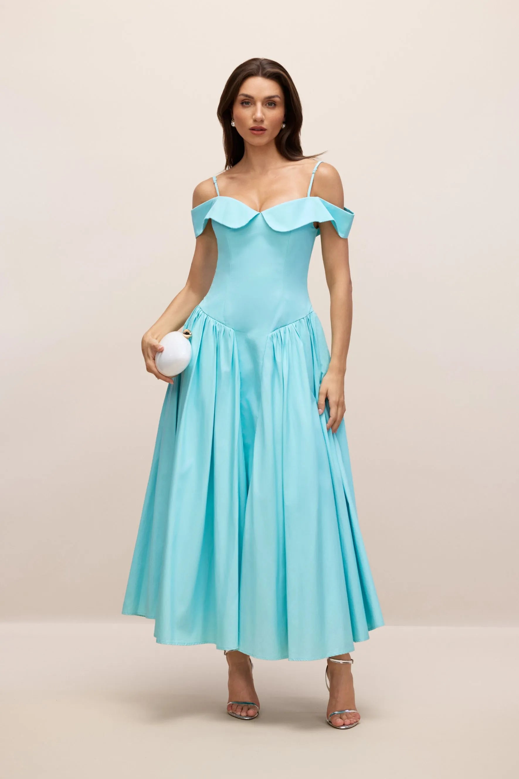 Renee - Off-Shoulder A-Line Blue Maxi Dress