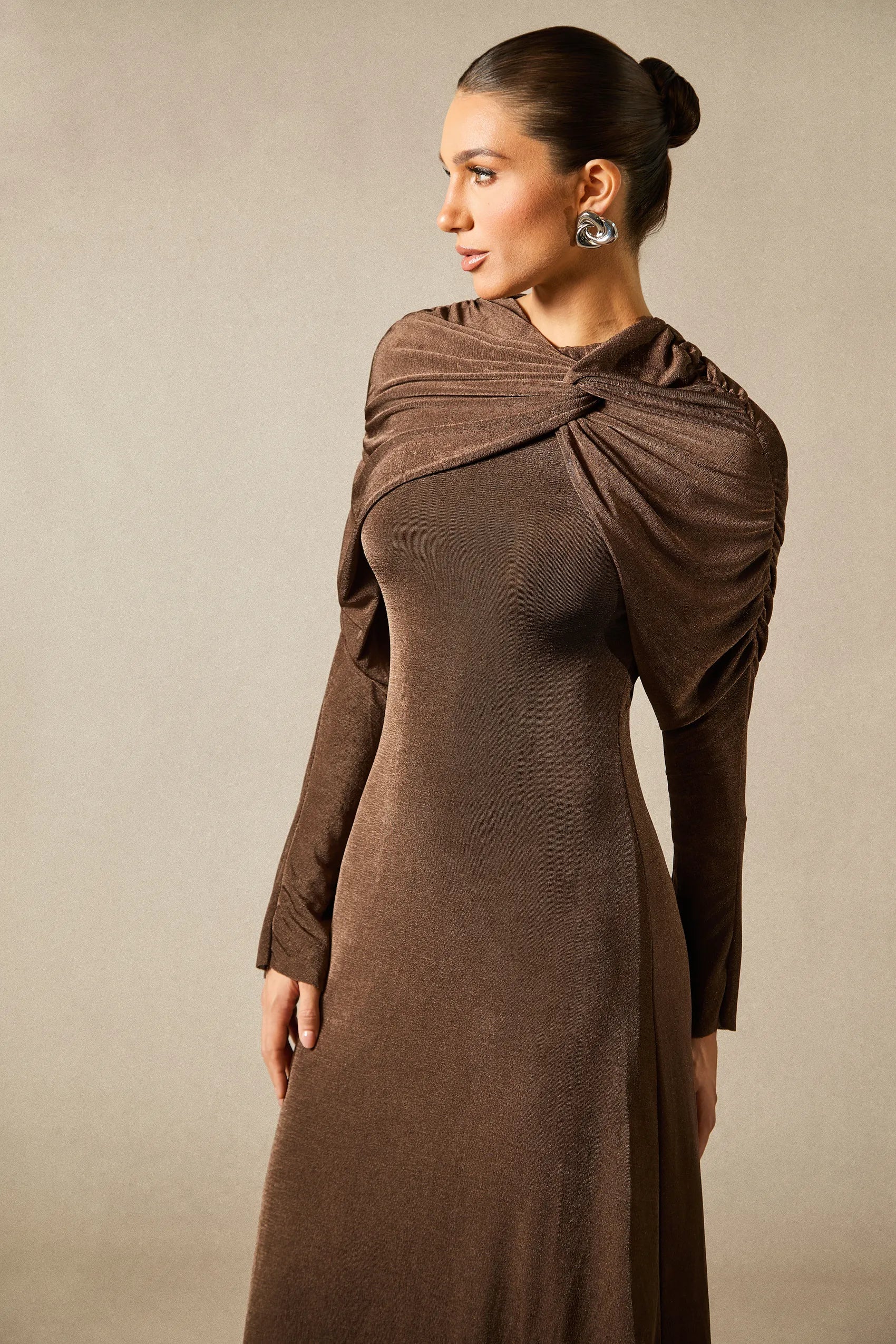 Virginia - Brown Velvet Long Sleeve Maxi Dress
