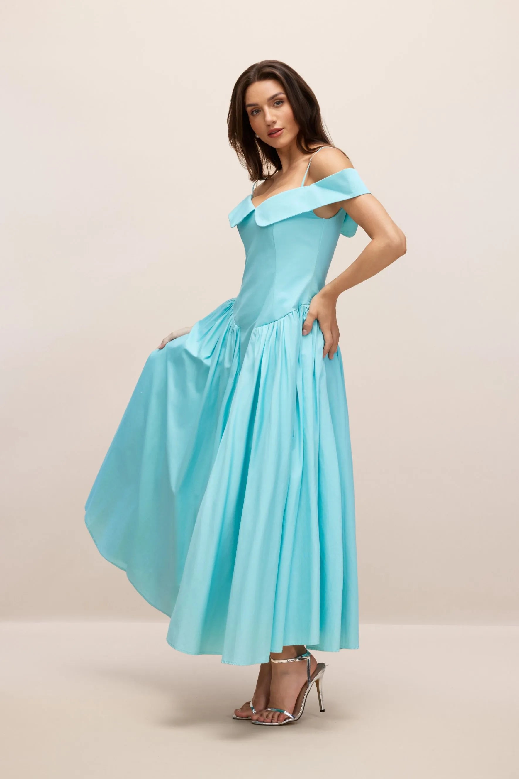 Renee - Off-Shoulder A-Line Blue Maxi Dress