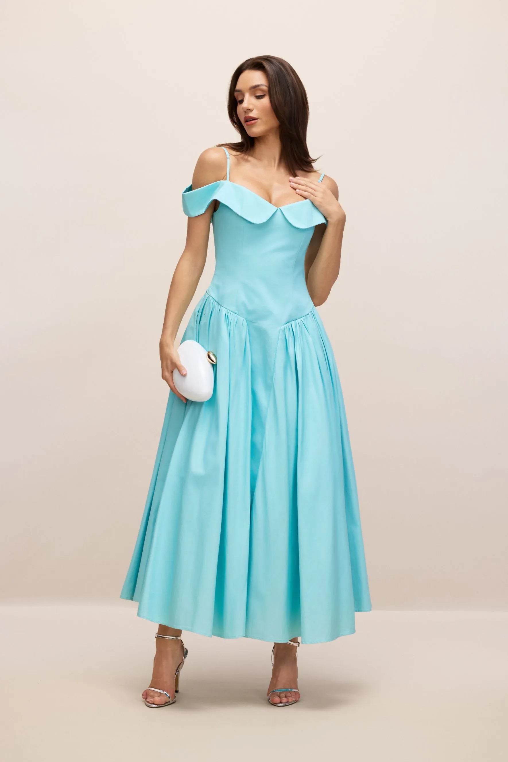 Renee - Off-Shoulder A-Line Blue Maxi Dress