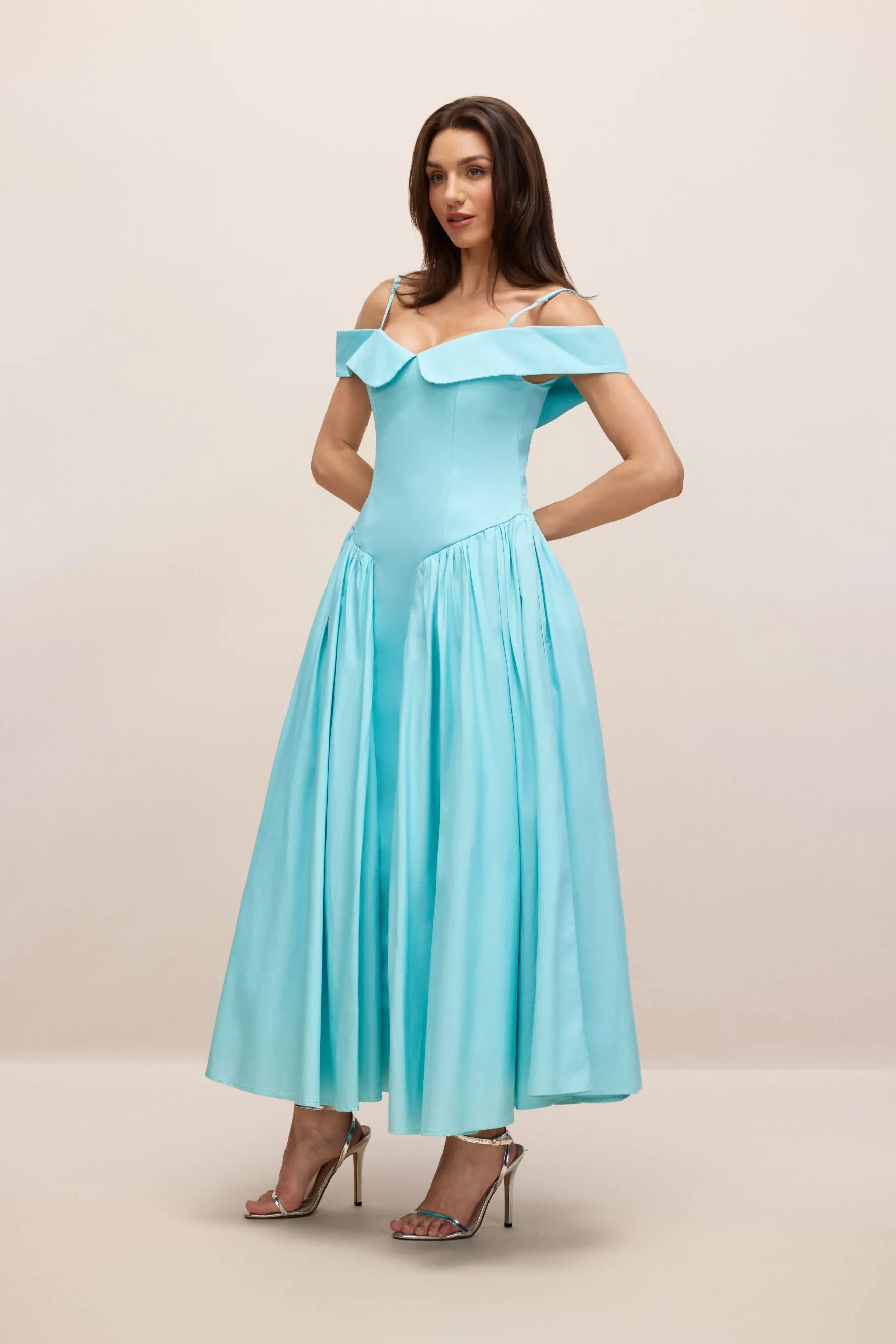 Renee - Off-Shoulder A-Line Blue Maxi Dress
