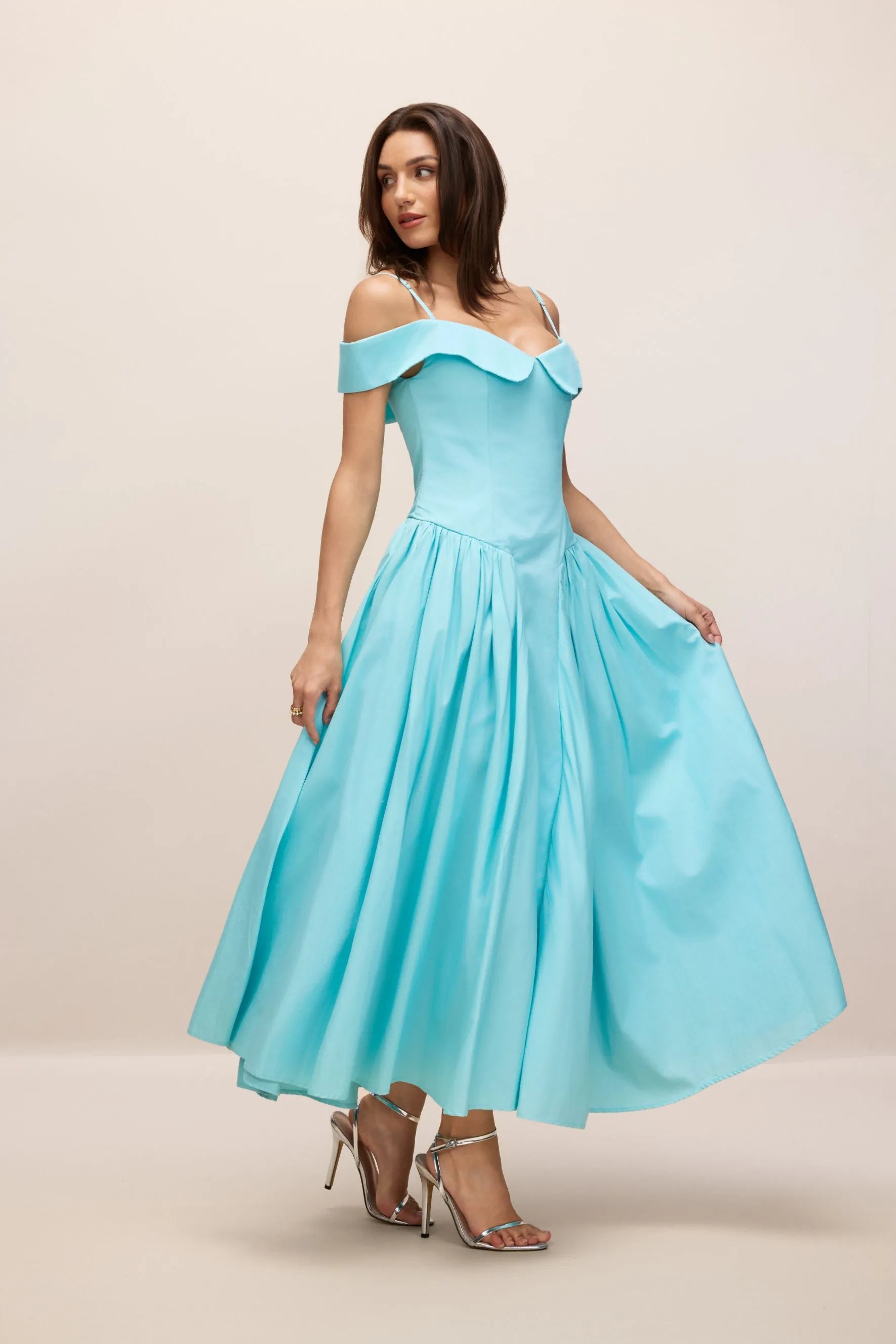Renee - Off-Shoulder A-Line Blue Maxi Dress
