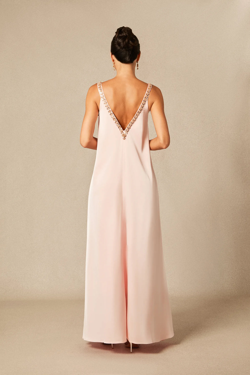 Sienna - Pink Floral Embroidered Satin Maxi Dress