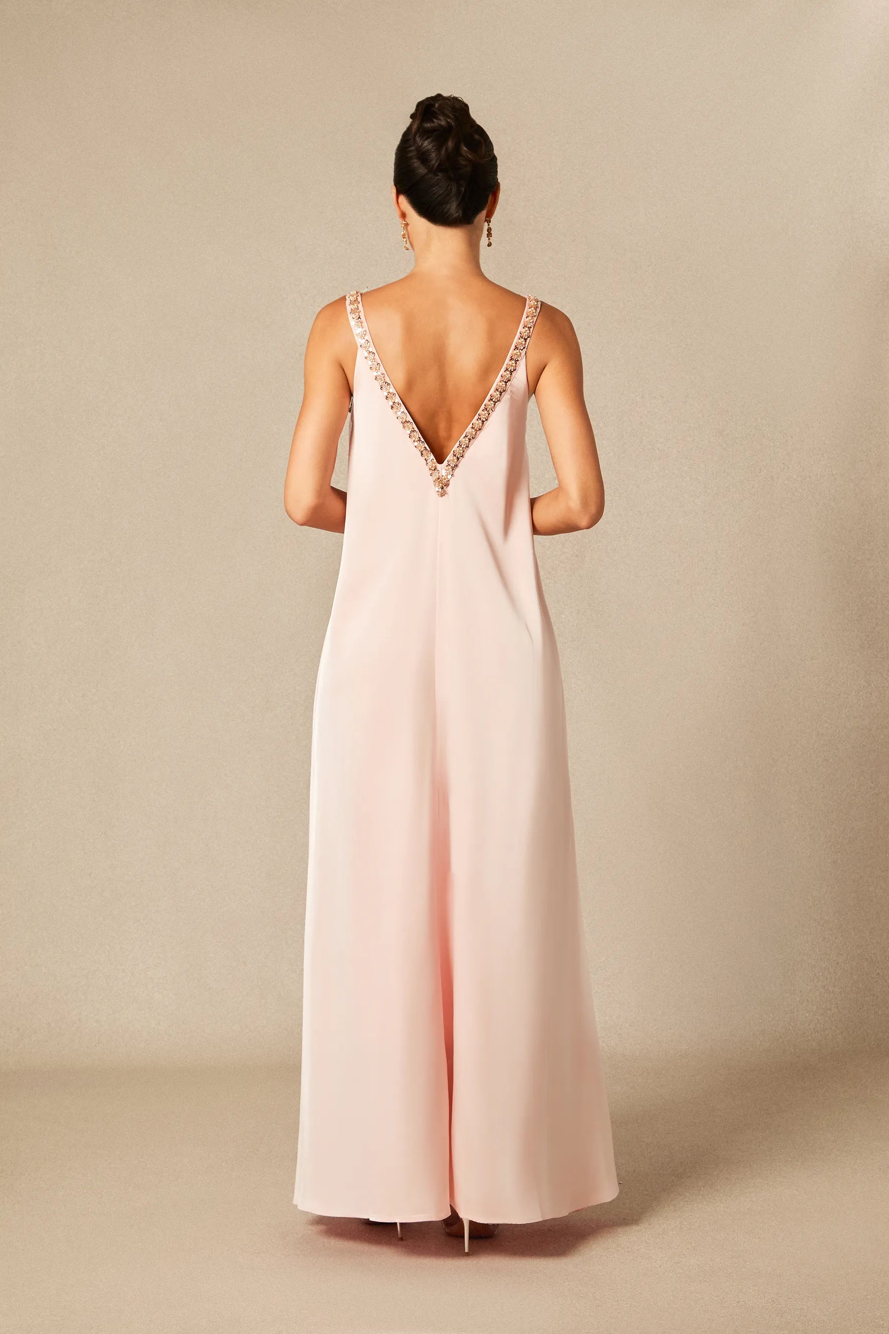 Sienna - Pink Floral Embroidered Satin Maxi Dress
