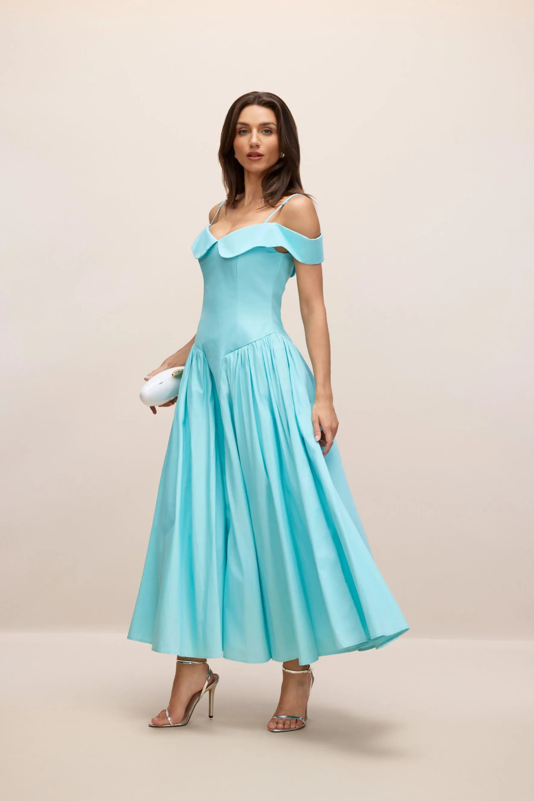 Renee - Off-Shoulder A-Line Blue Maxi Dress