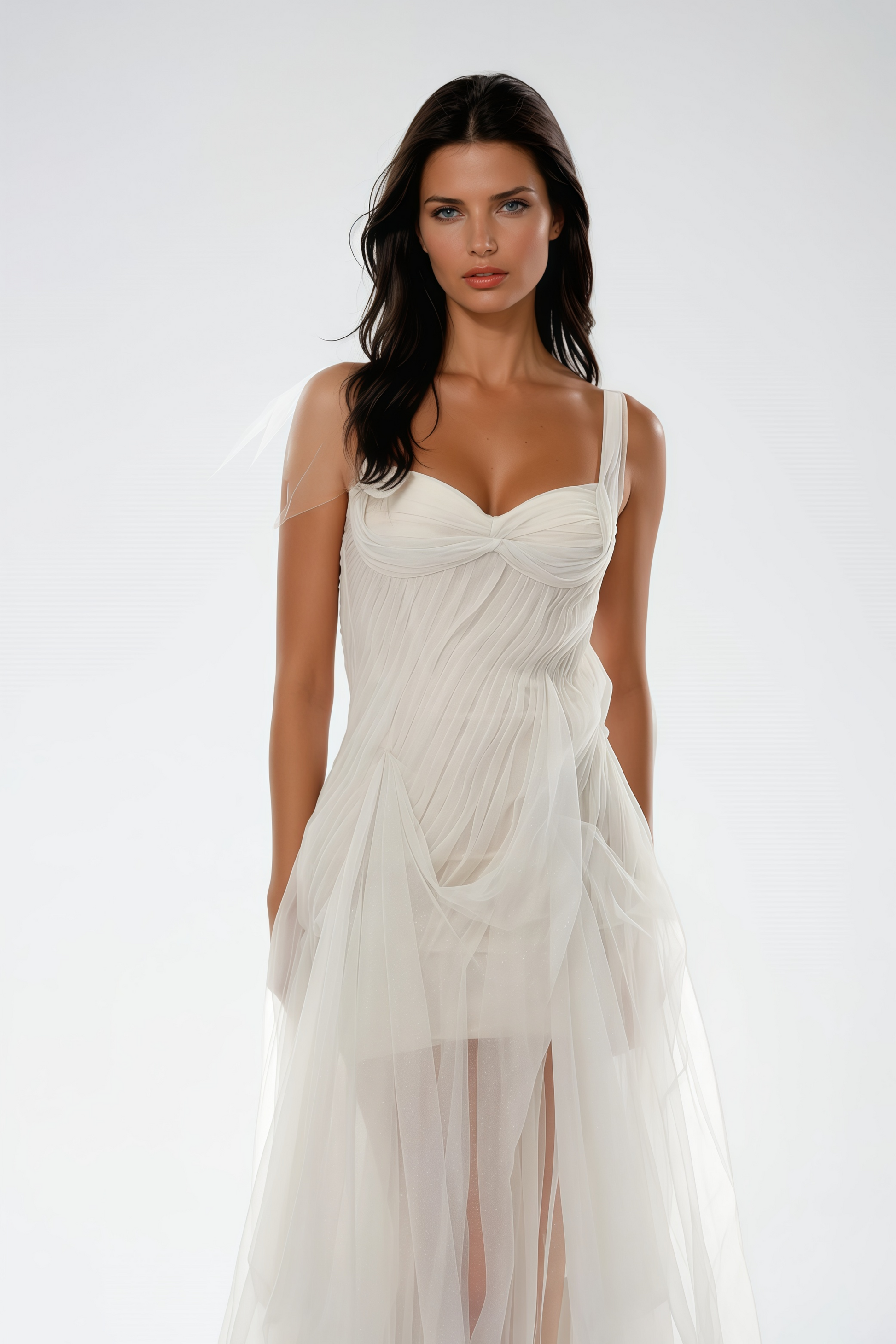 Off-White Tulle Ruched Maxi Dress