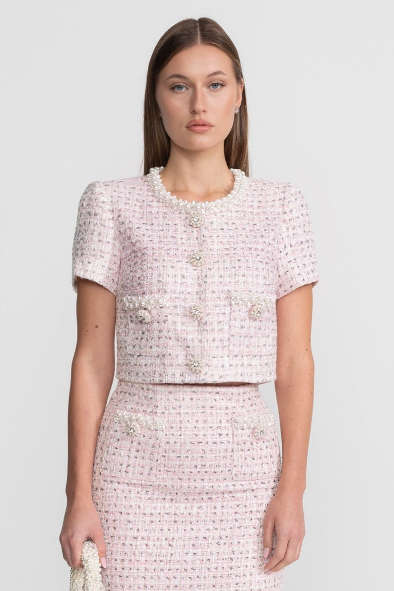 Pearl-Embellished Set With Sparkling Buttons - Pink