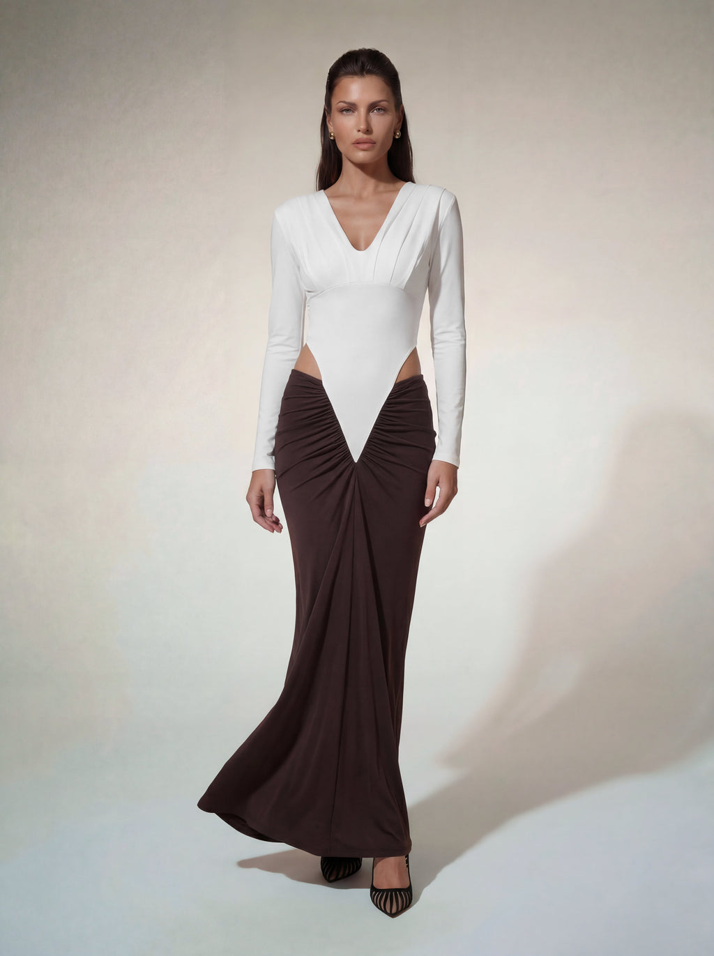 Alvilde Plunge Neck Ruched Maxi Dress