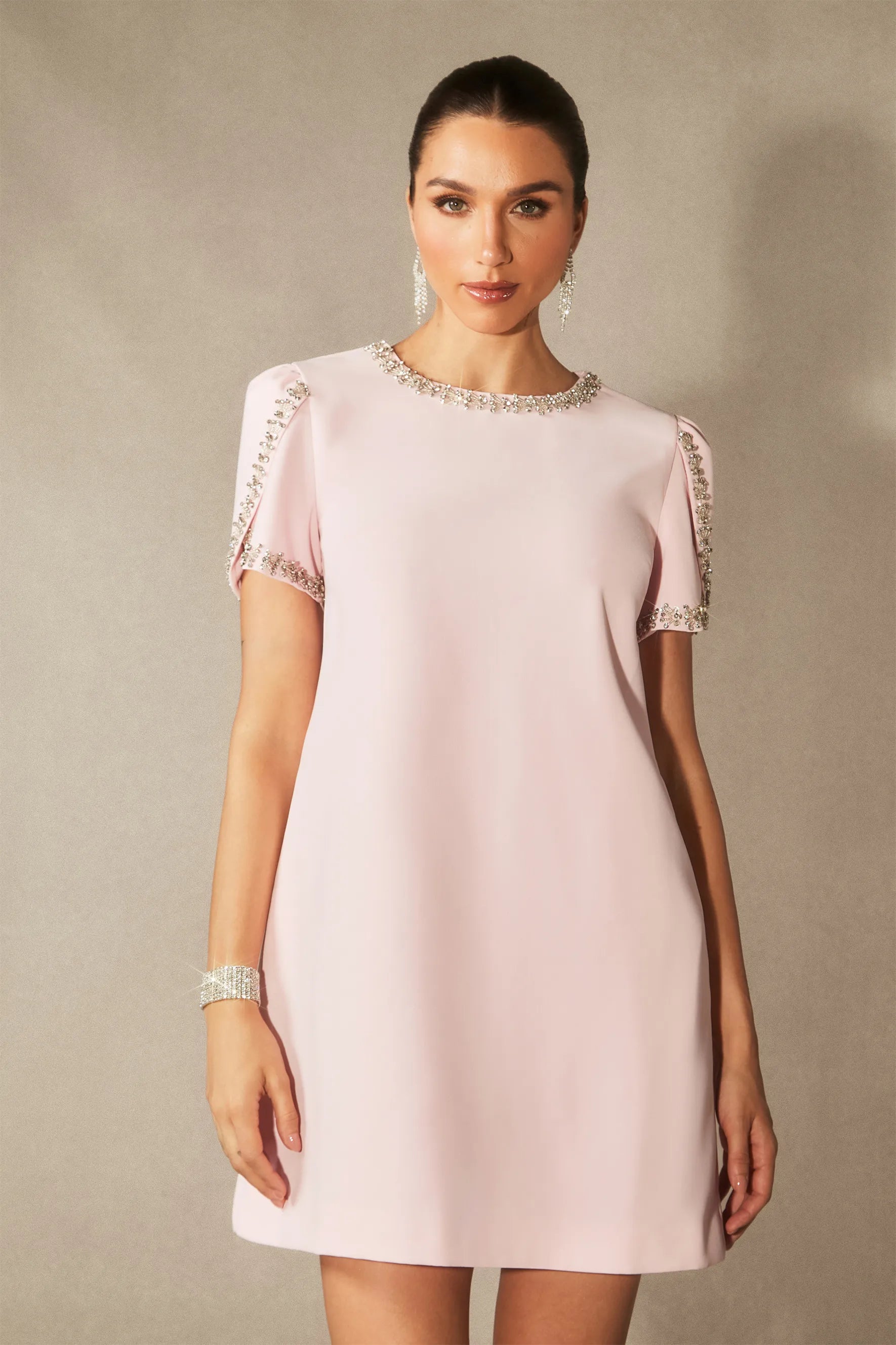 Isabelle - Crystal Embellished Short Sleeve Mini Dress