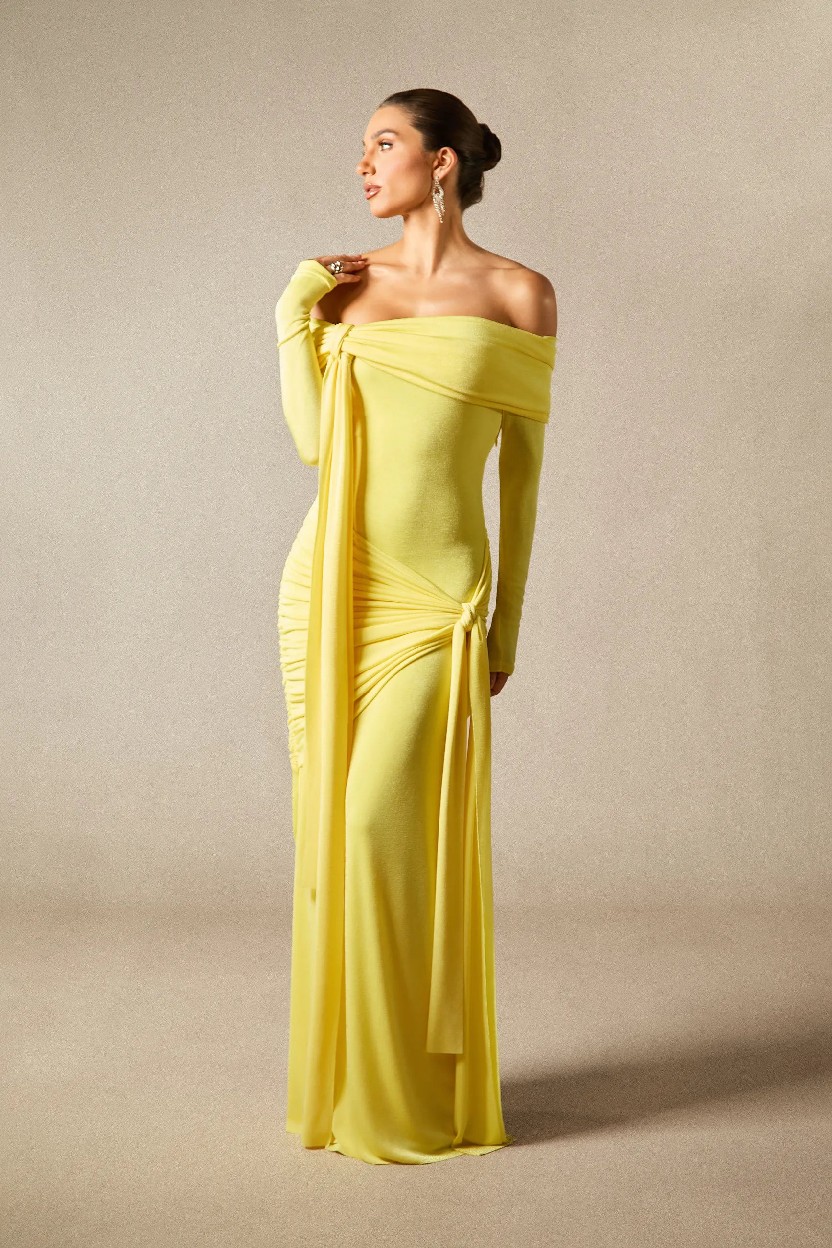 Corinne - Off-Shoulder Knot Detail Maxi Dress