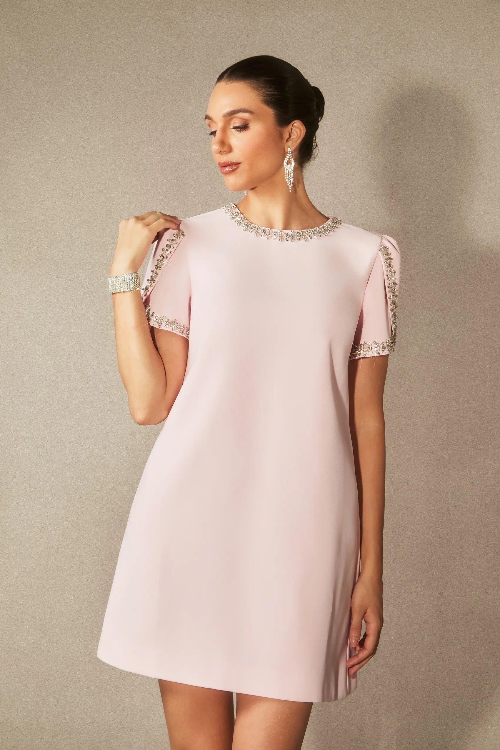 Isabelle - Crystal Embellished Short Sleeve Mini Dress