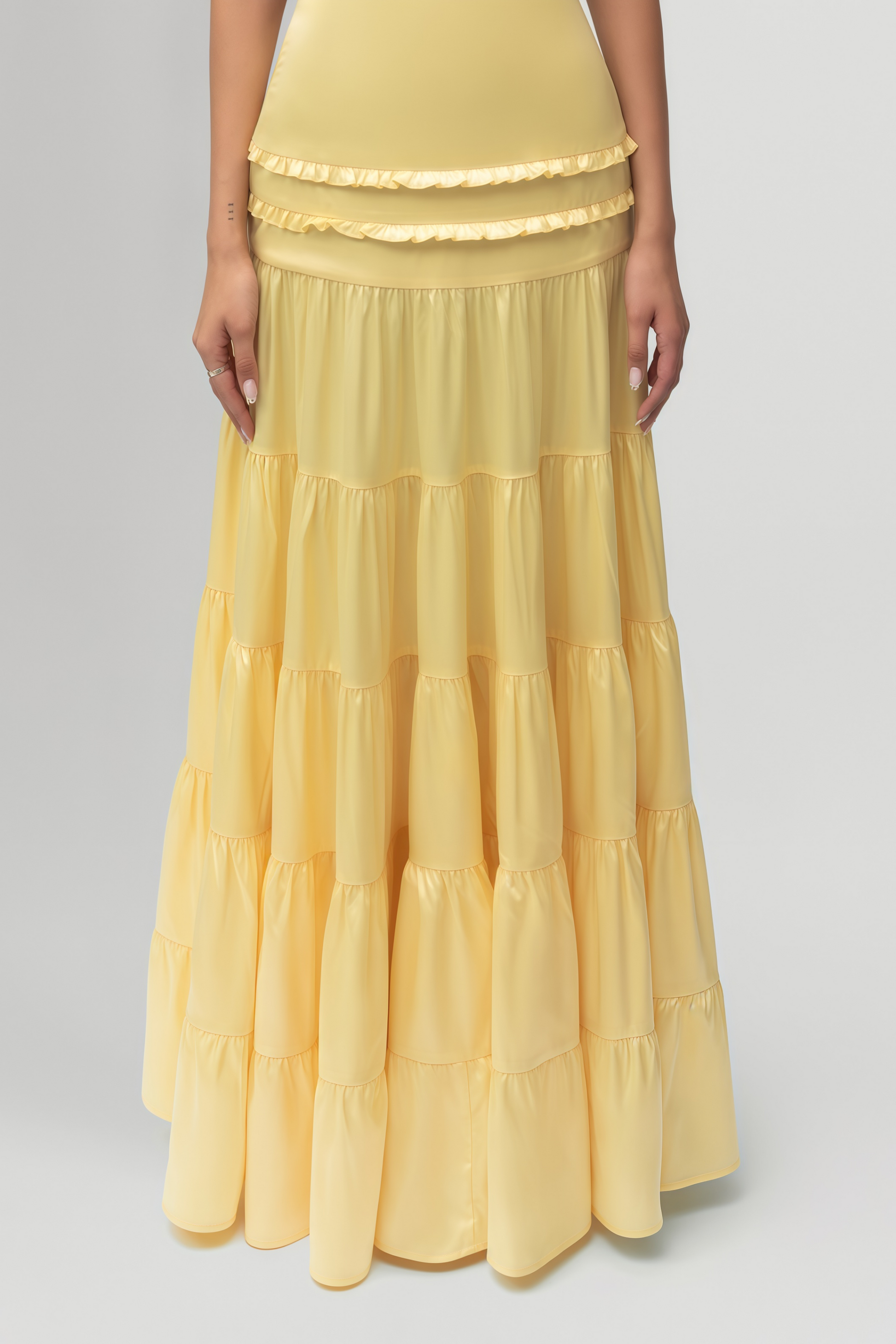Octavia Yellow One Shoulder Tiered Maxi Dress