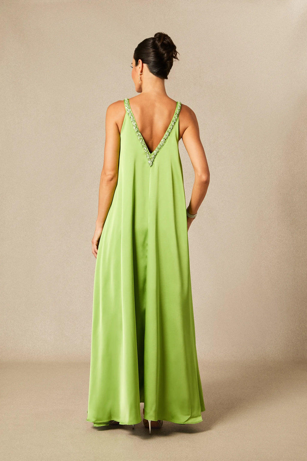 Sienna - Green Floral Embroidered Satin Maxi Dress