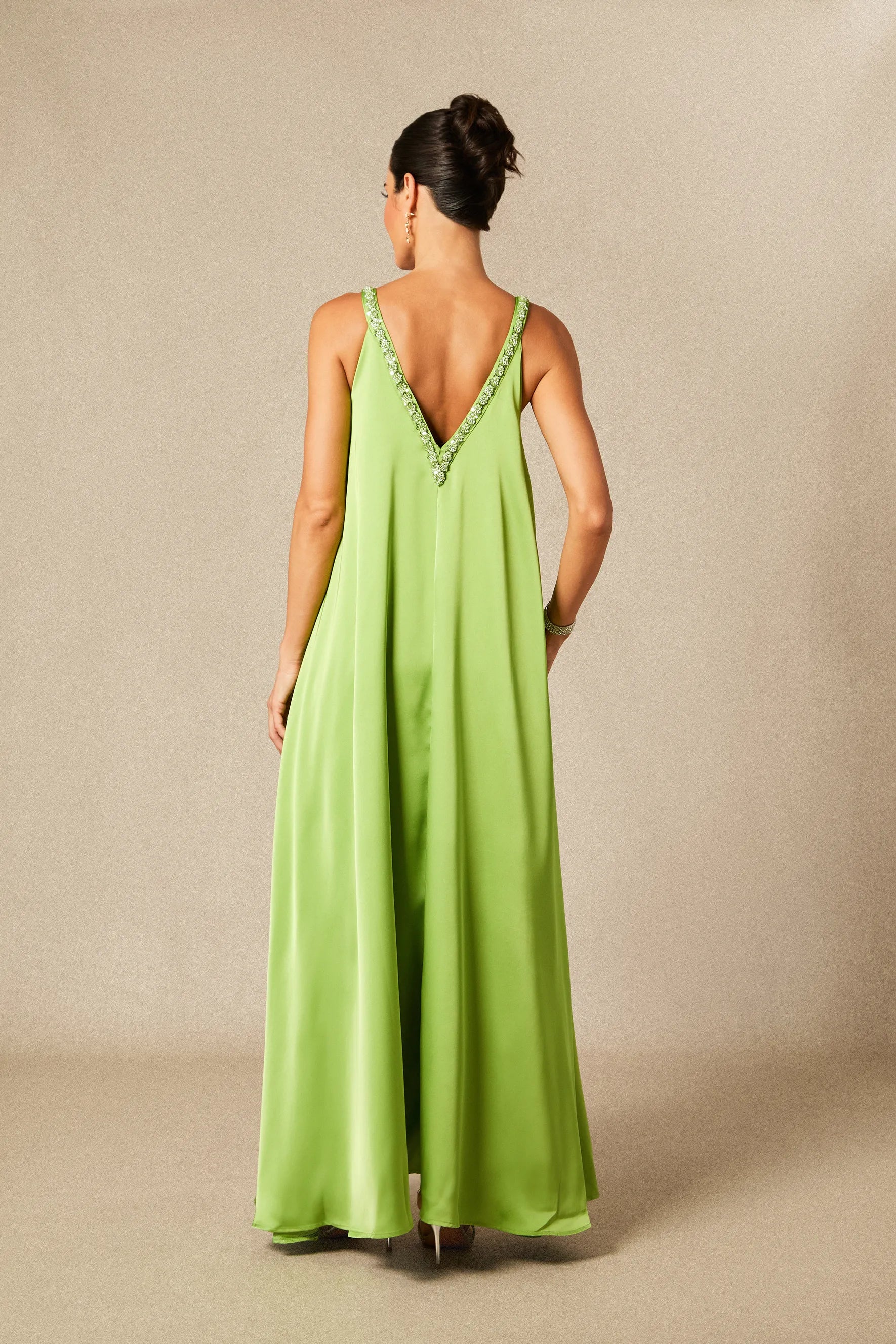 Sienna - Green Floral Embroidered Satin Maxi Dress