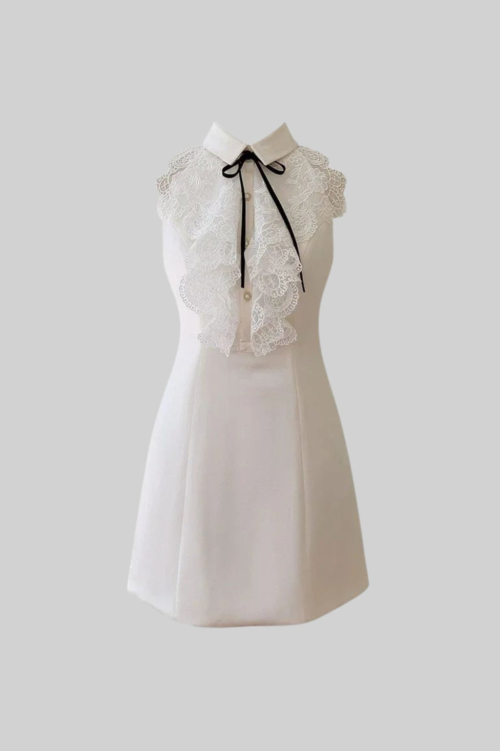 Sleeveless A-Line Mini Dress With Lace Bib Detail – Ivory