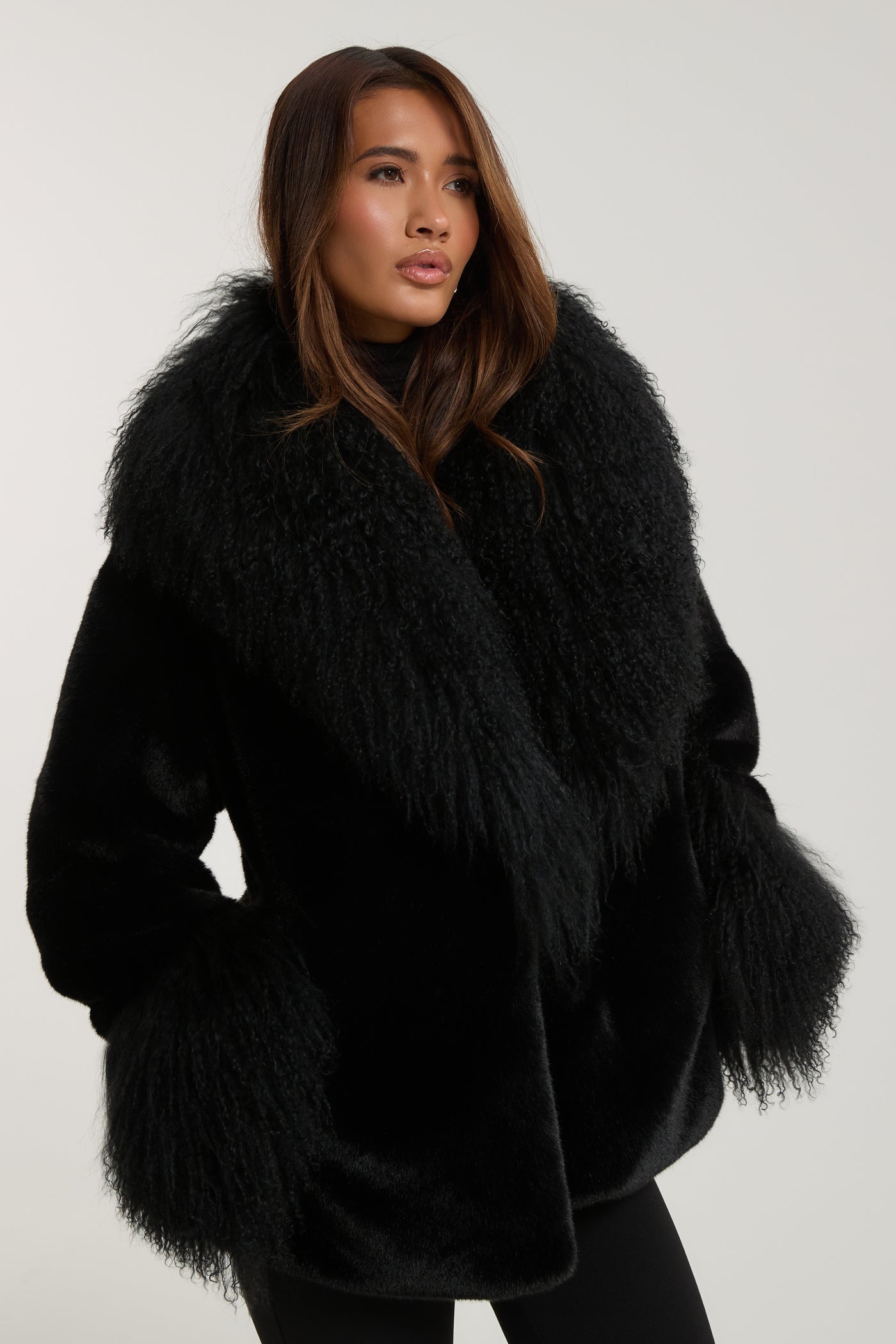 Faux Fur Coat with a Loose Collar