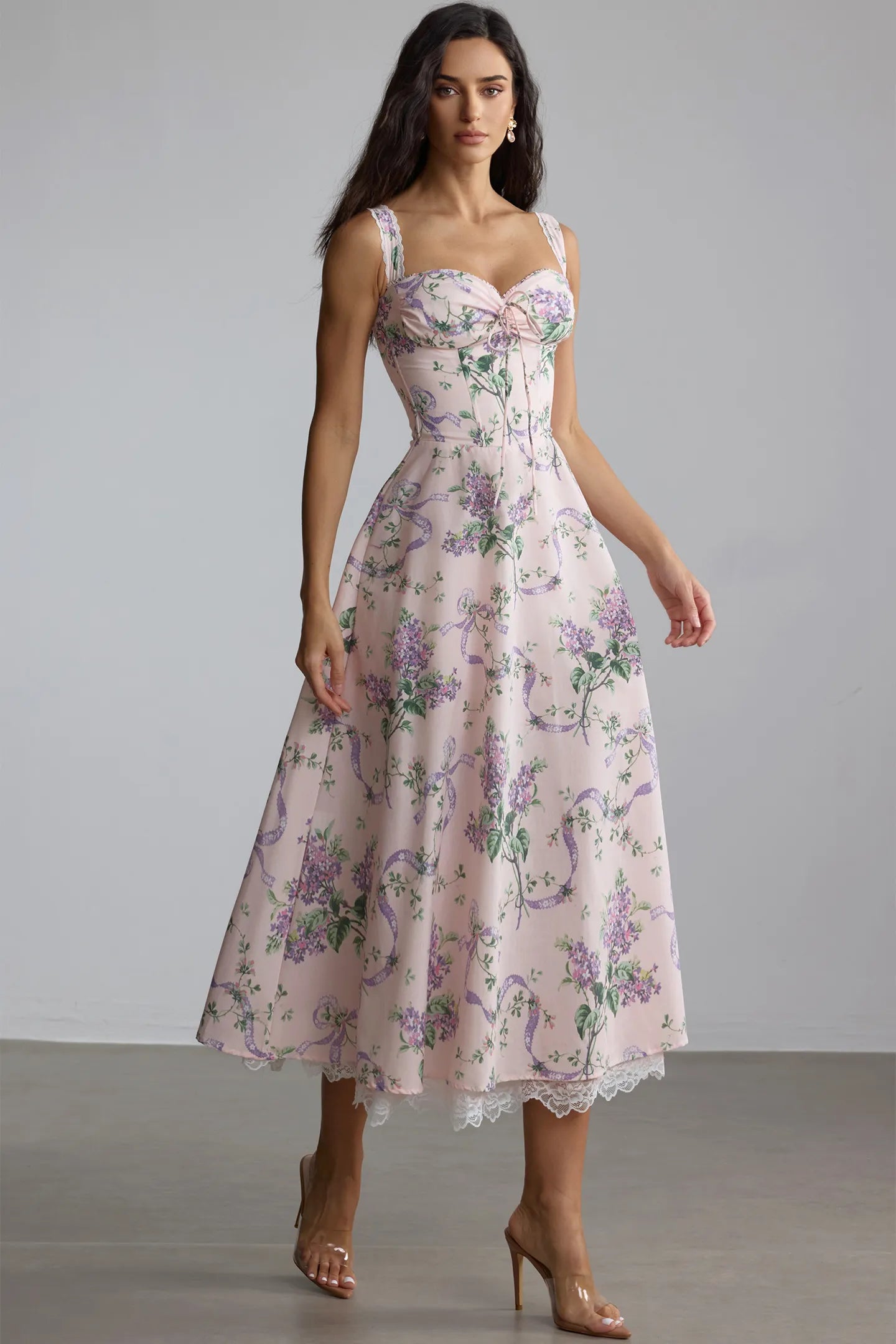 Tessa - Lace Trim Midi Dress