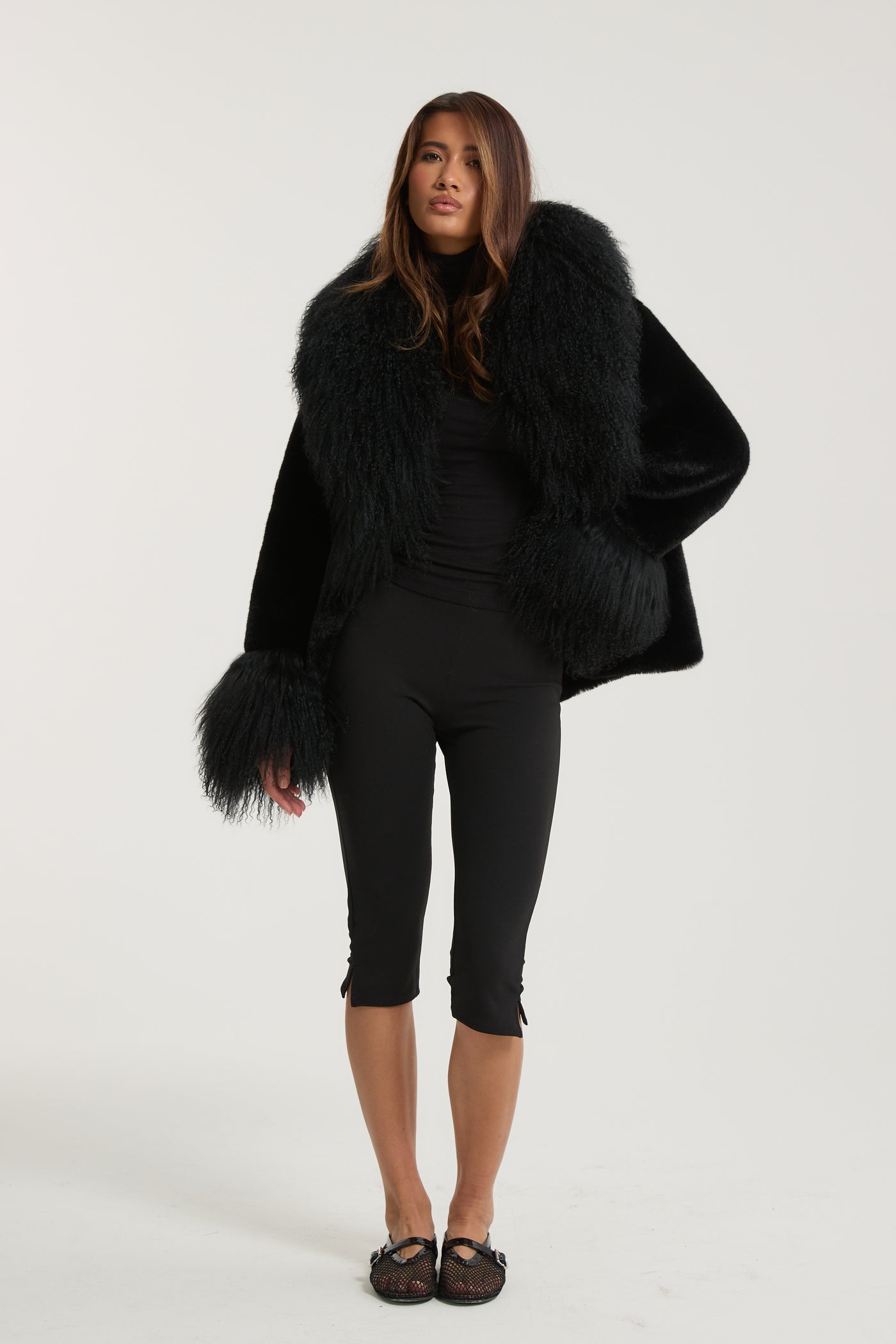 Faux Fur Coat with a Loose Collar