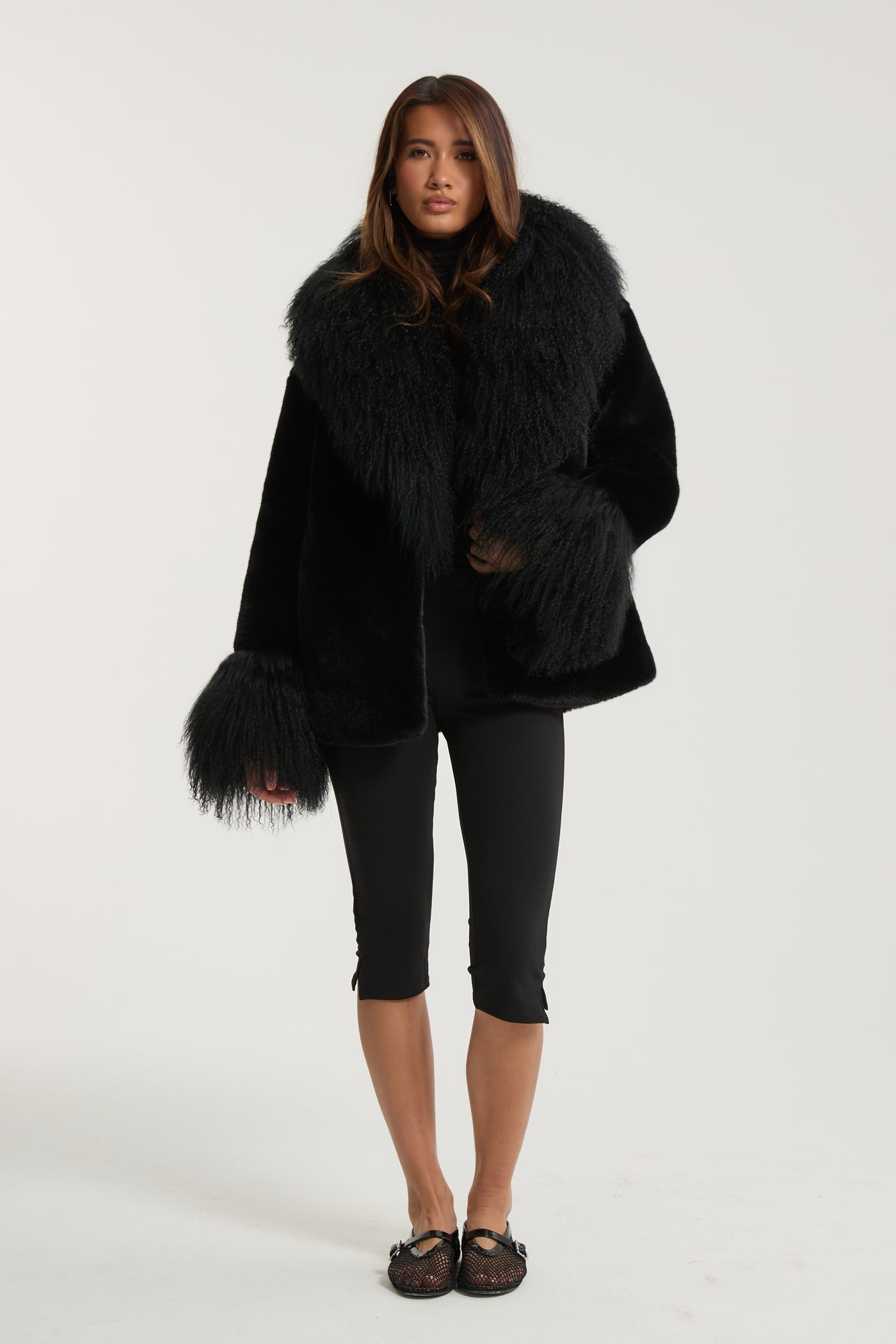 Faux Fur Coat with a Loose Collar