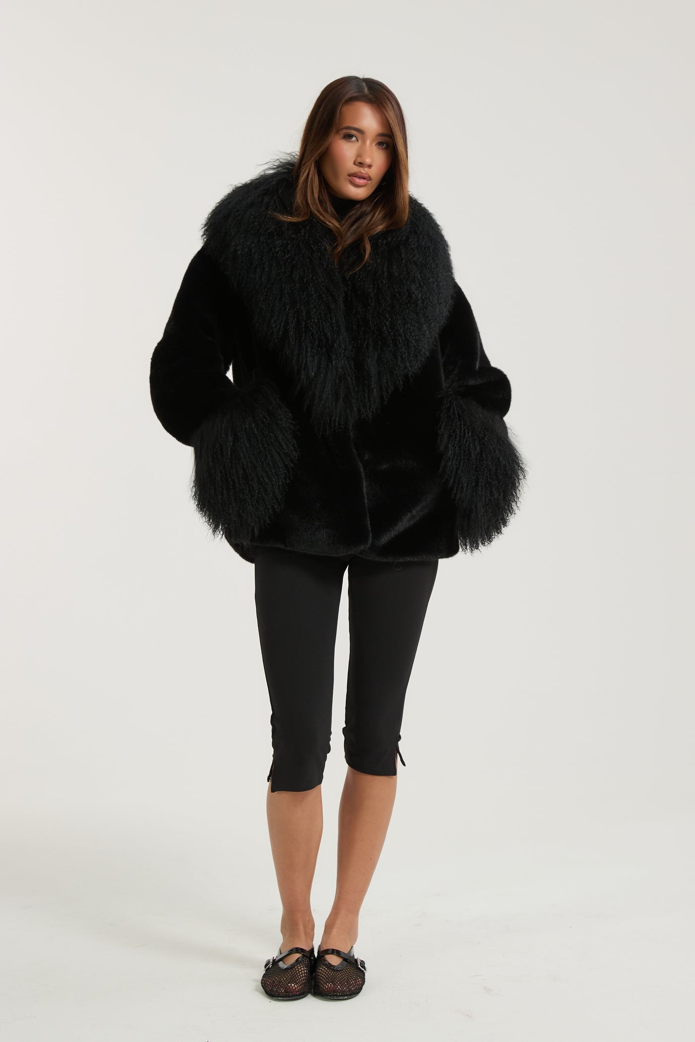 Faux Fur Coat with a Loose Collar