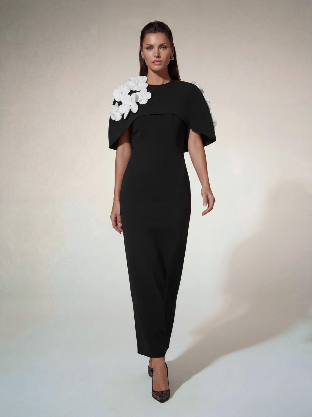 Alsatia Cape Sleeve Flower Maxi Dress