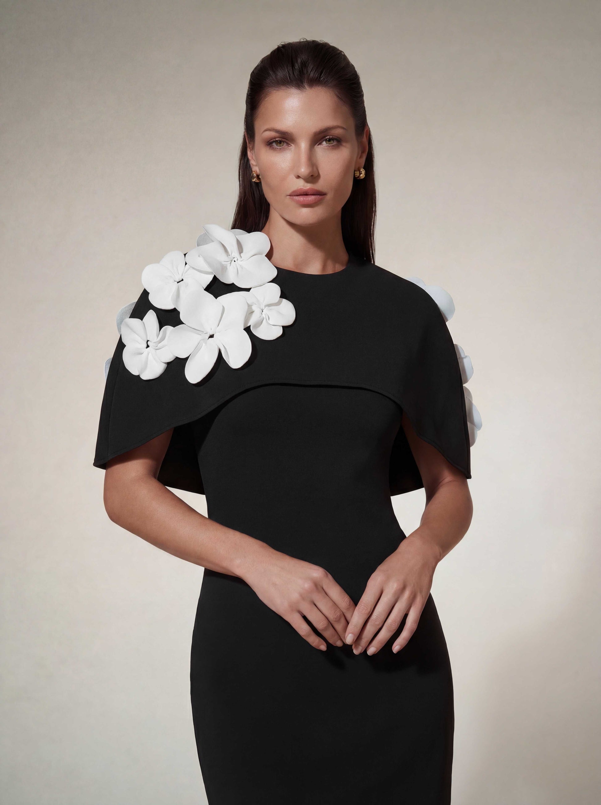 Alsatia Cape Sleeve Flower Maxi Dress