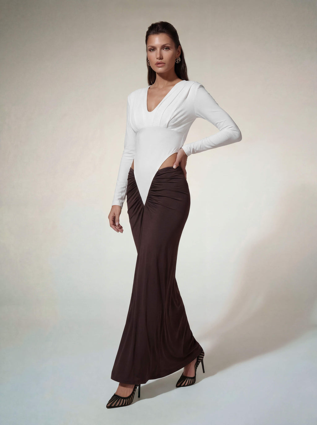 Alvilde Plunge Neck Ruched Maxi Dress