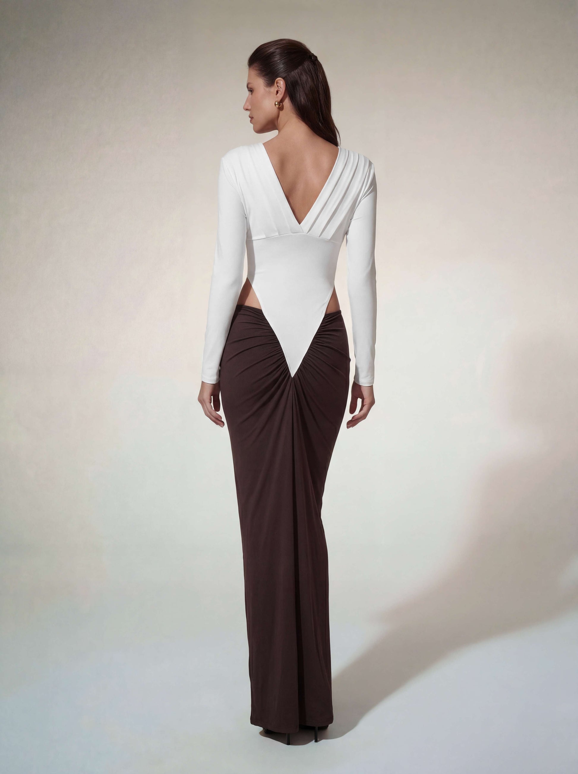 Alvilde Plunge Neck Ruched Maxi Dress