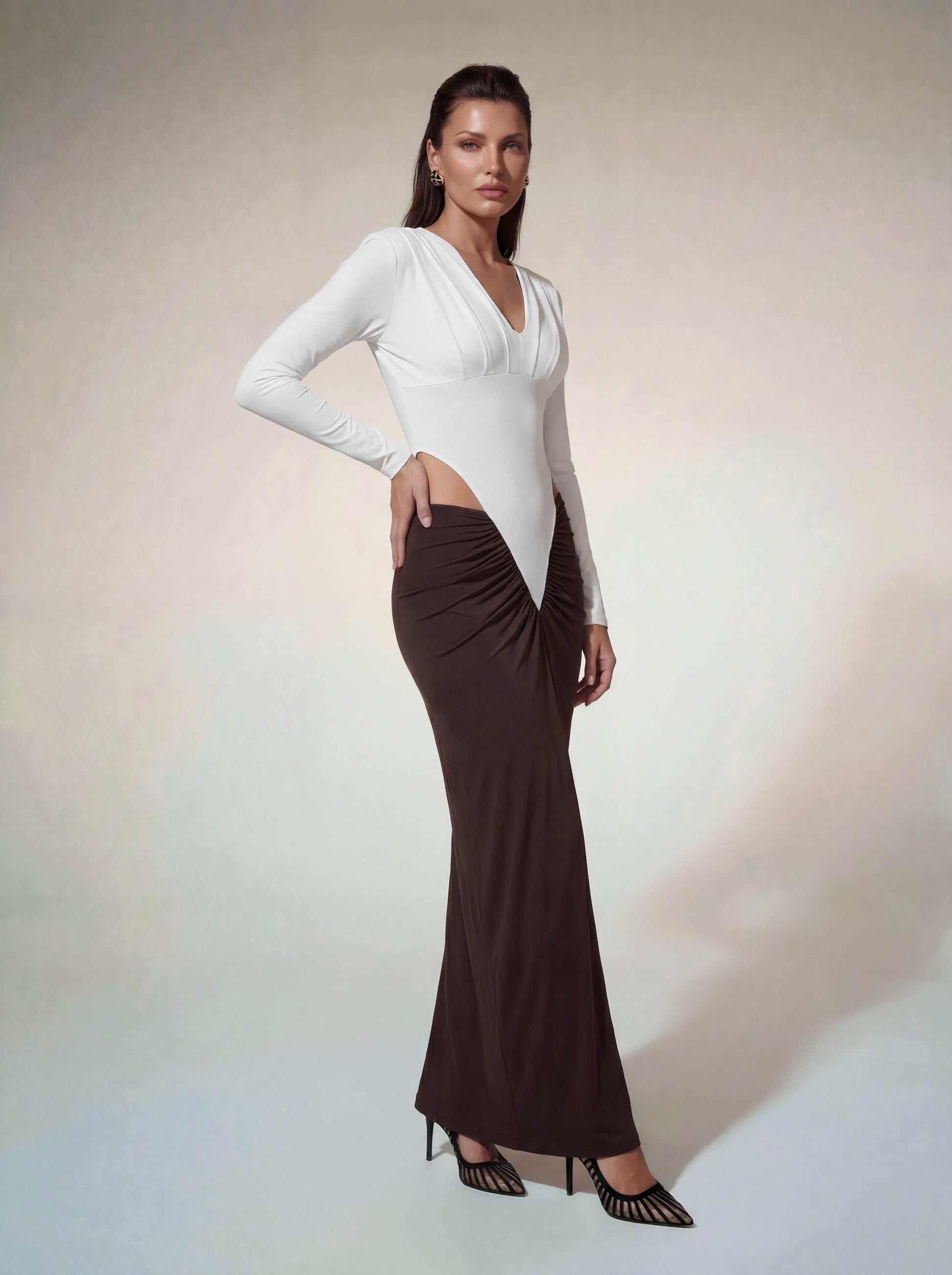 Alvilde Plunge Neck Ruched Maxi Dress