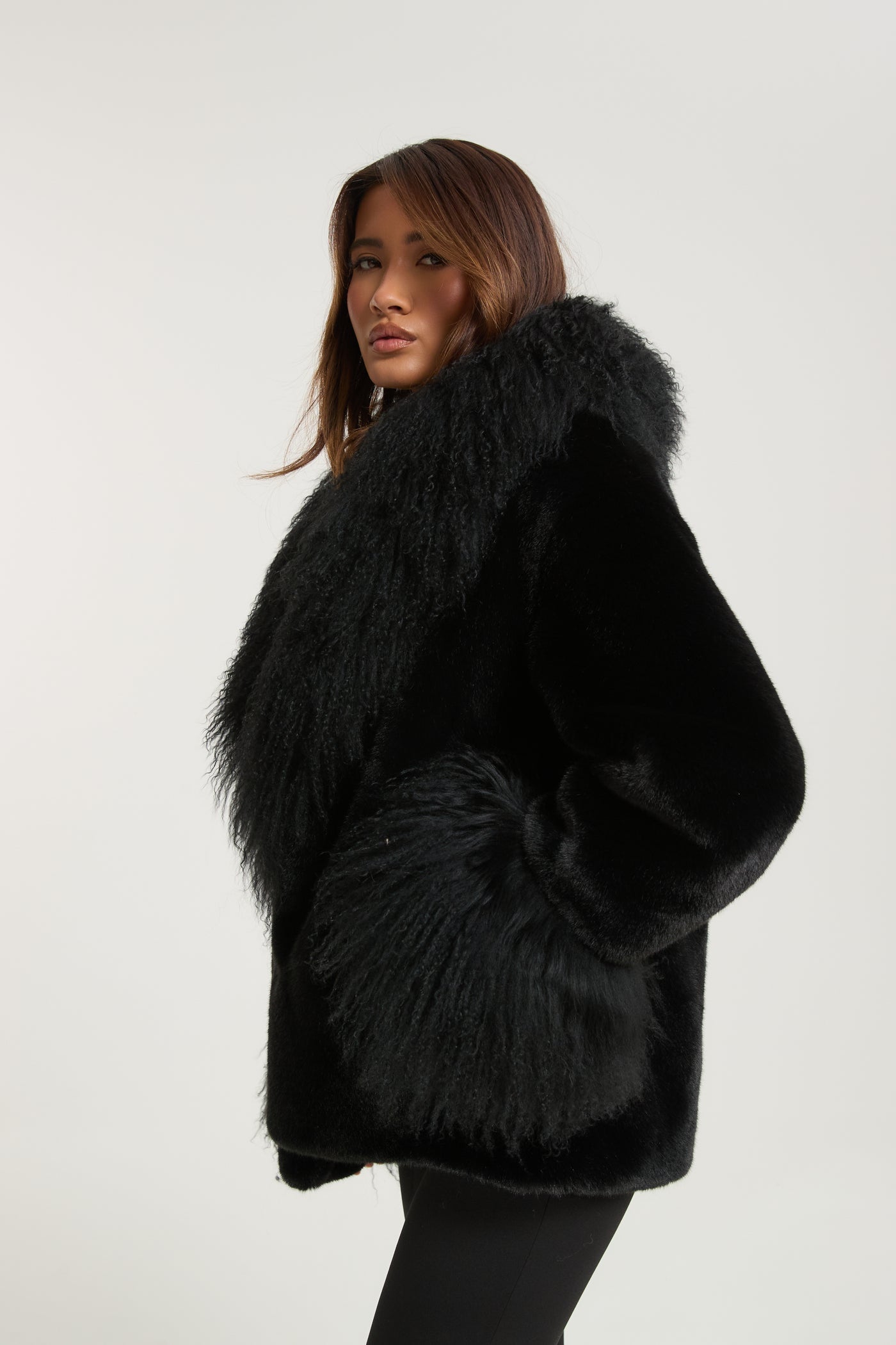 Faux Fur Coat with a Loose Collar
