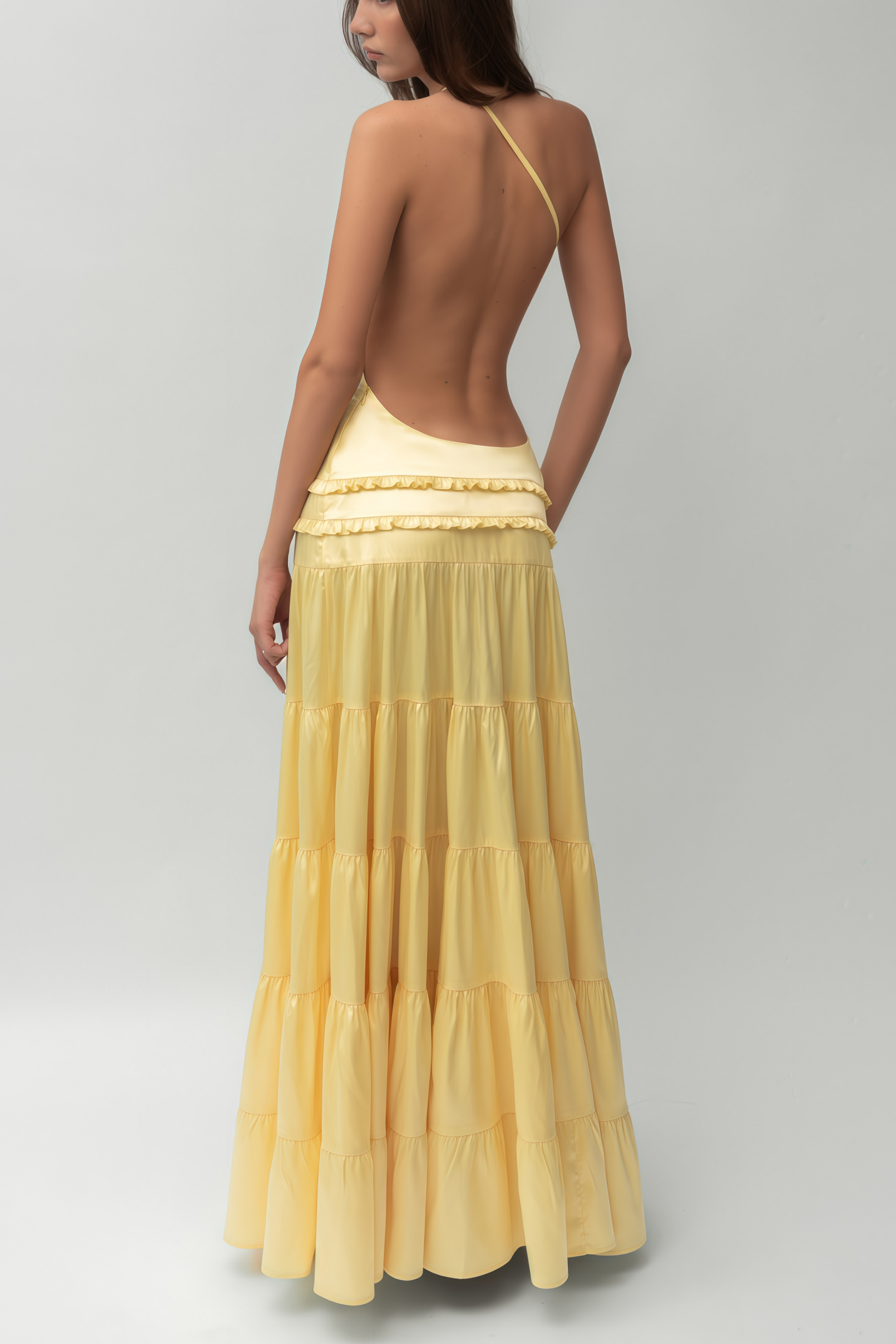 Octavia Yellow One Shoulder Tiered Maxi Dress