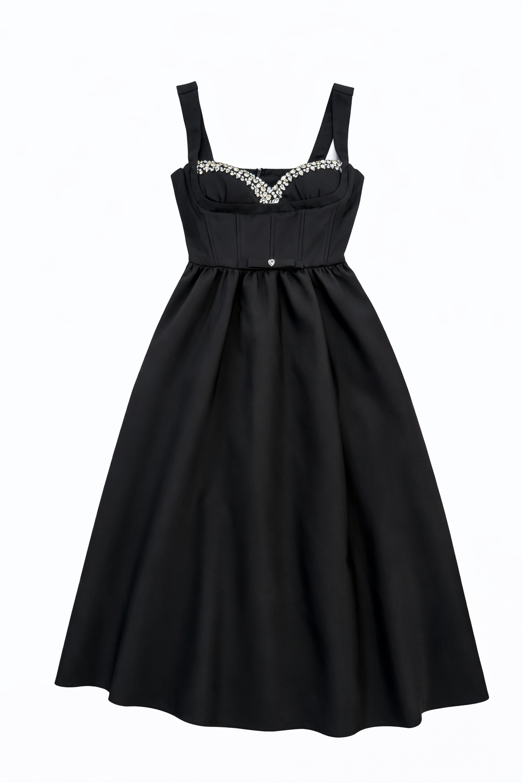 The Icon Crystal Embellished Neckline Black Midi Dress