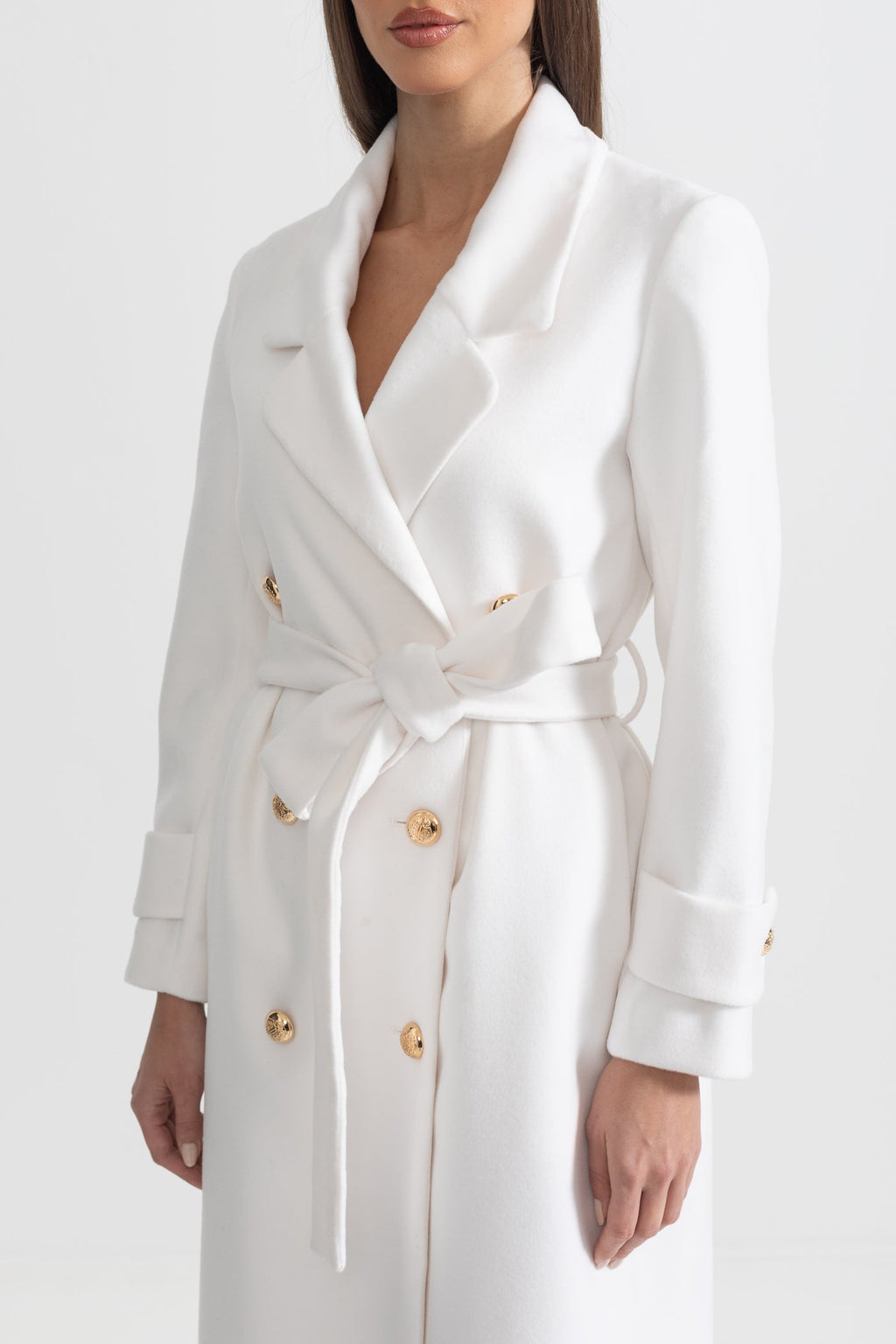 Elegant Long Coat With Wide Lapel Design - White