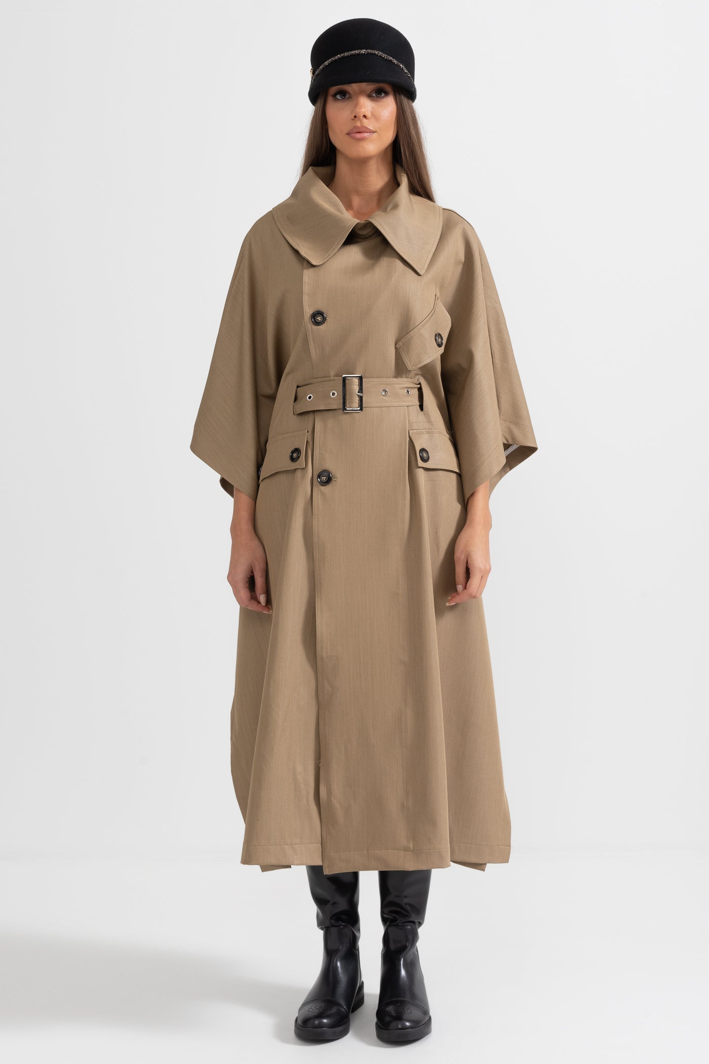 Oakley - Trench Coat With Cape-Like Sleeve Construction - Khaki