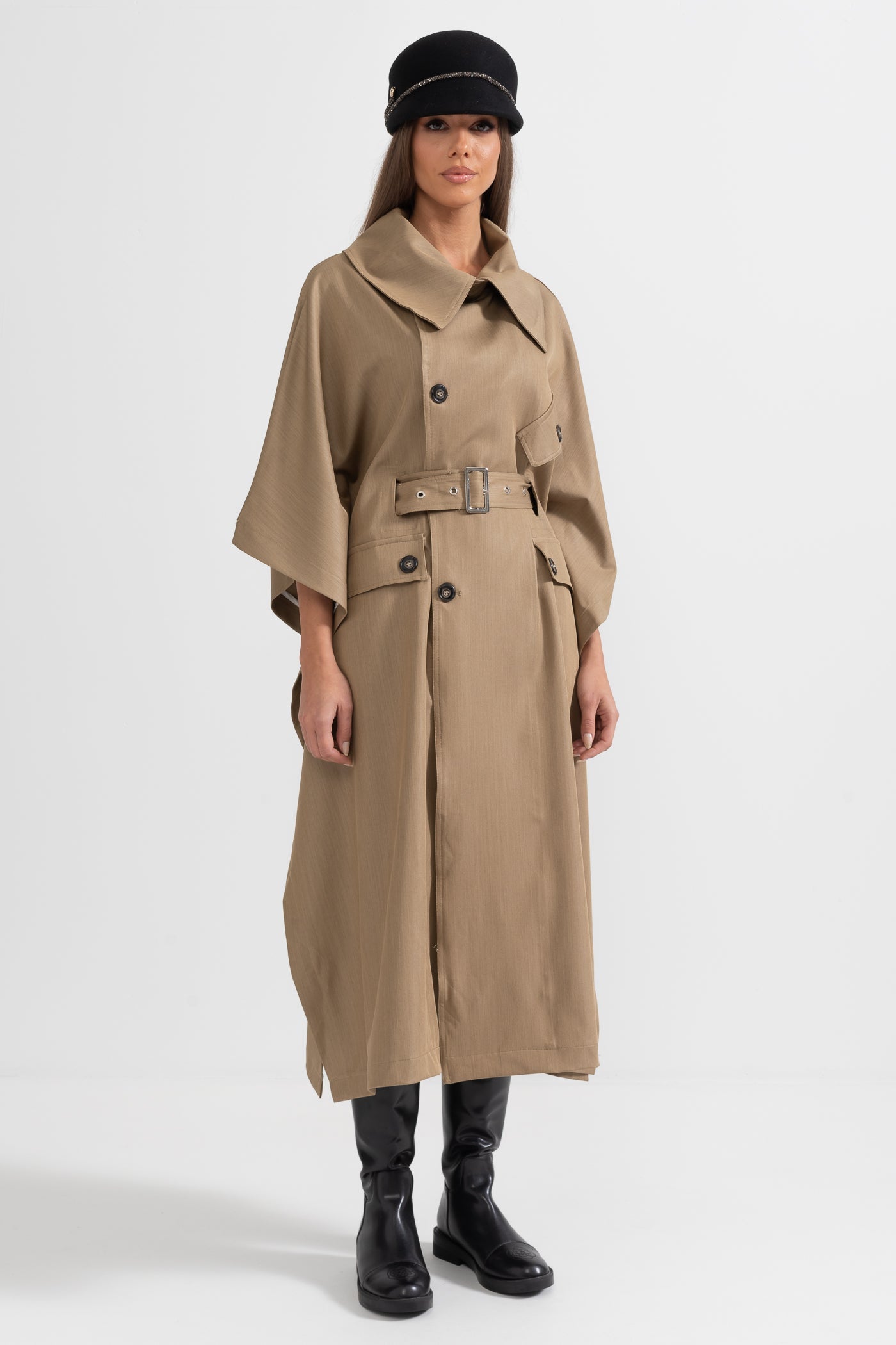 Oakley - Trench Coat With Cape-Like Sleeve Construction - Khaki
