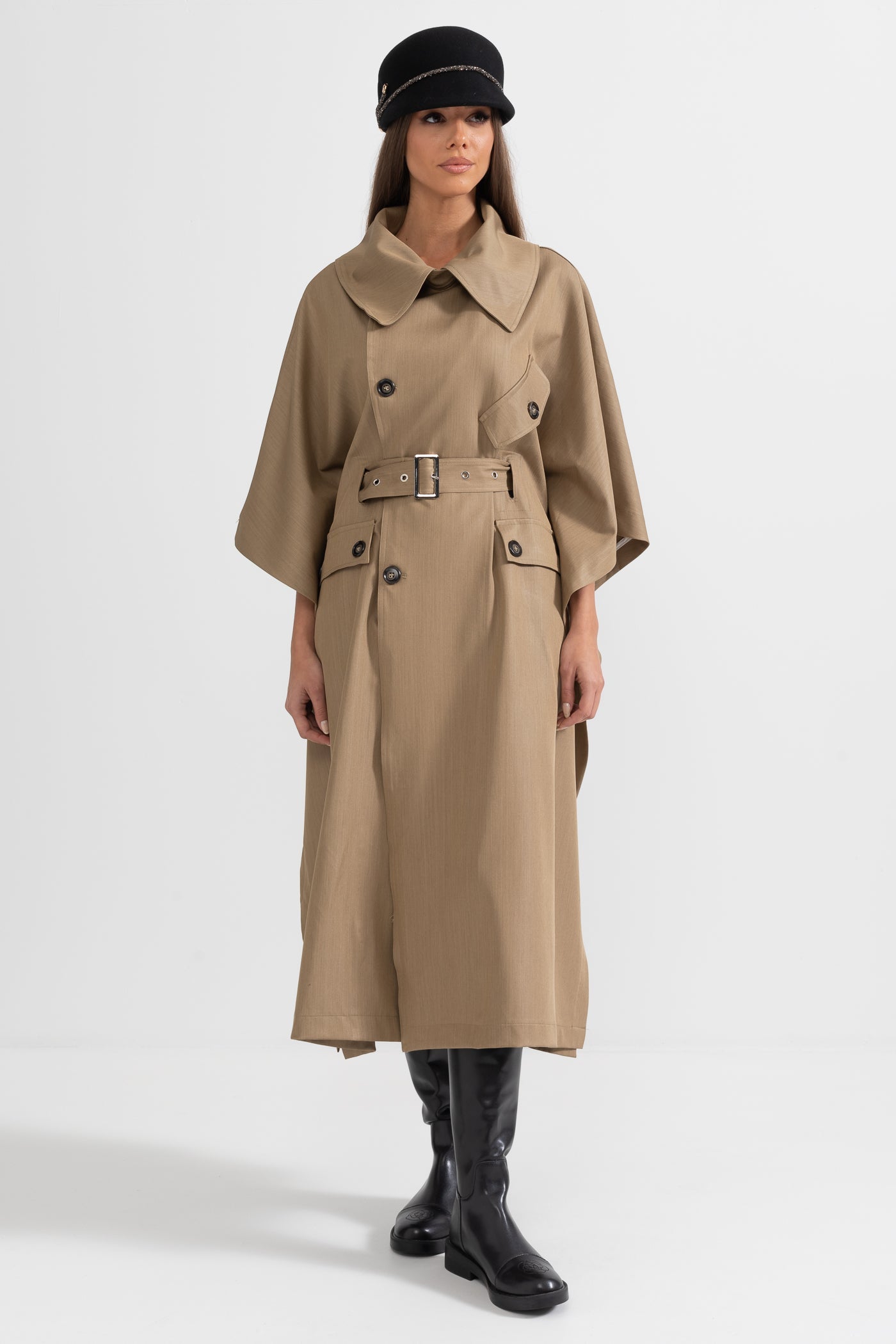 Oakley - Trench Coat With Cape-Like Sleeve Construction - Khaki