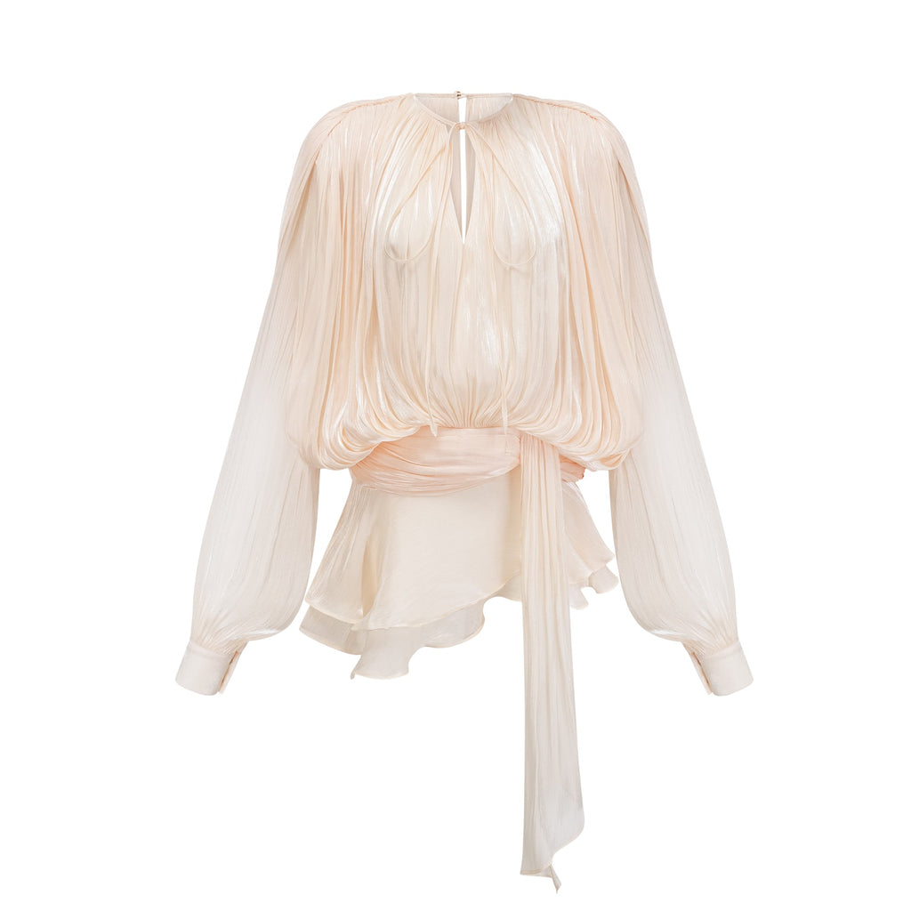 Eugénie Neutral Pleated Ruffle Mini Dress